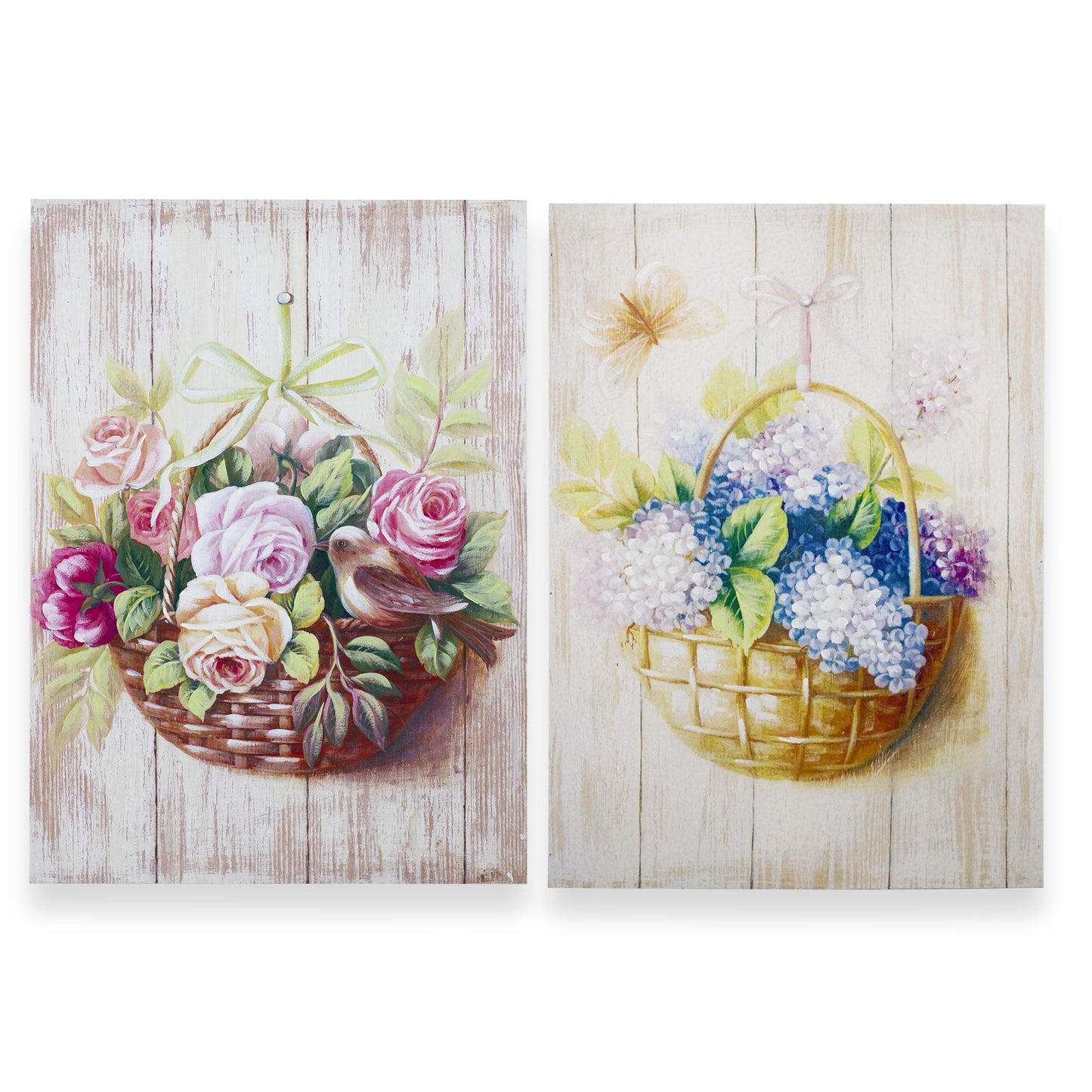 Quadri su legno decorativi Shabby Chic Nuvole di Stoffa cesti di fiori 6718