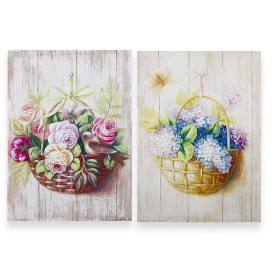 Quadri su legno decorativi Shabby Chic Nuvole di Stoffa cesti di fiori 6718