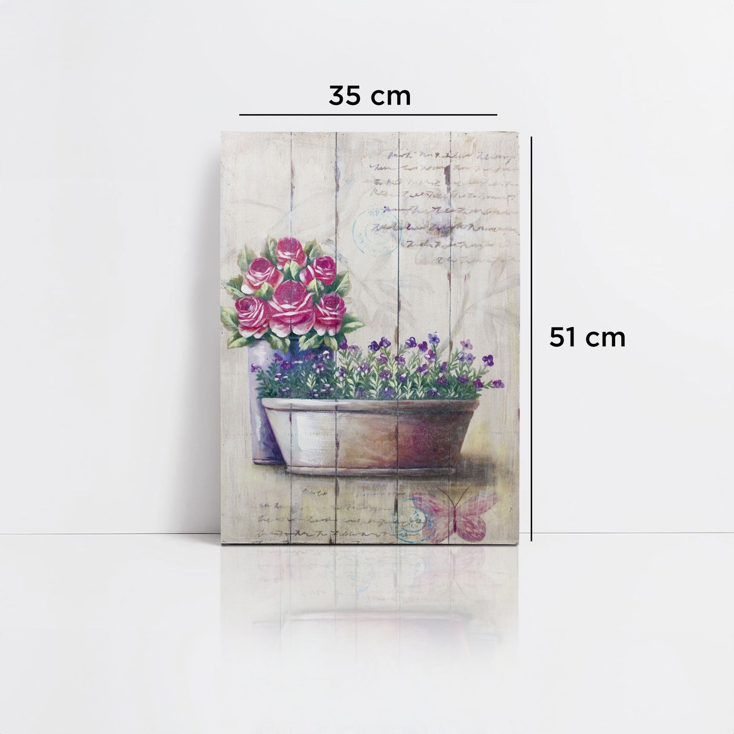 Quadro su legno decorativo Shabby Chic Nuvole di Stoffa cesto di fiori 6721