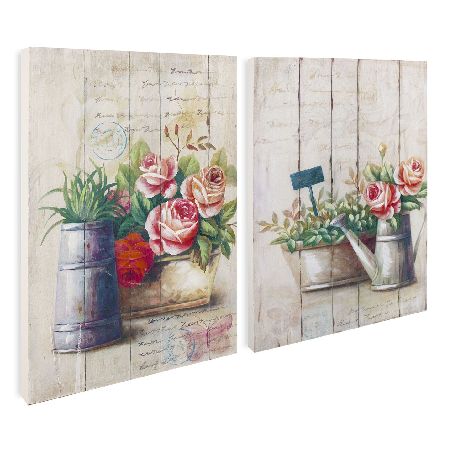 Quadri su legno decorativi Shabby Chic Nuvole di Stoffa cesti di fiori 6722