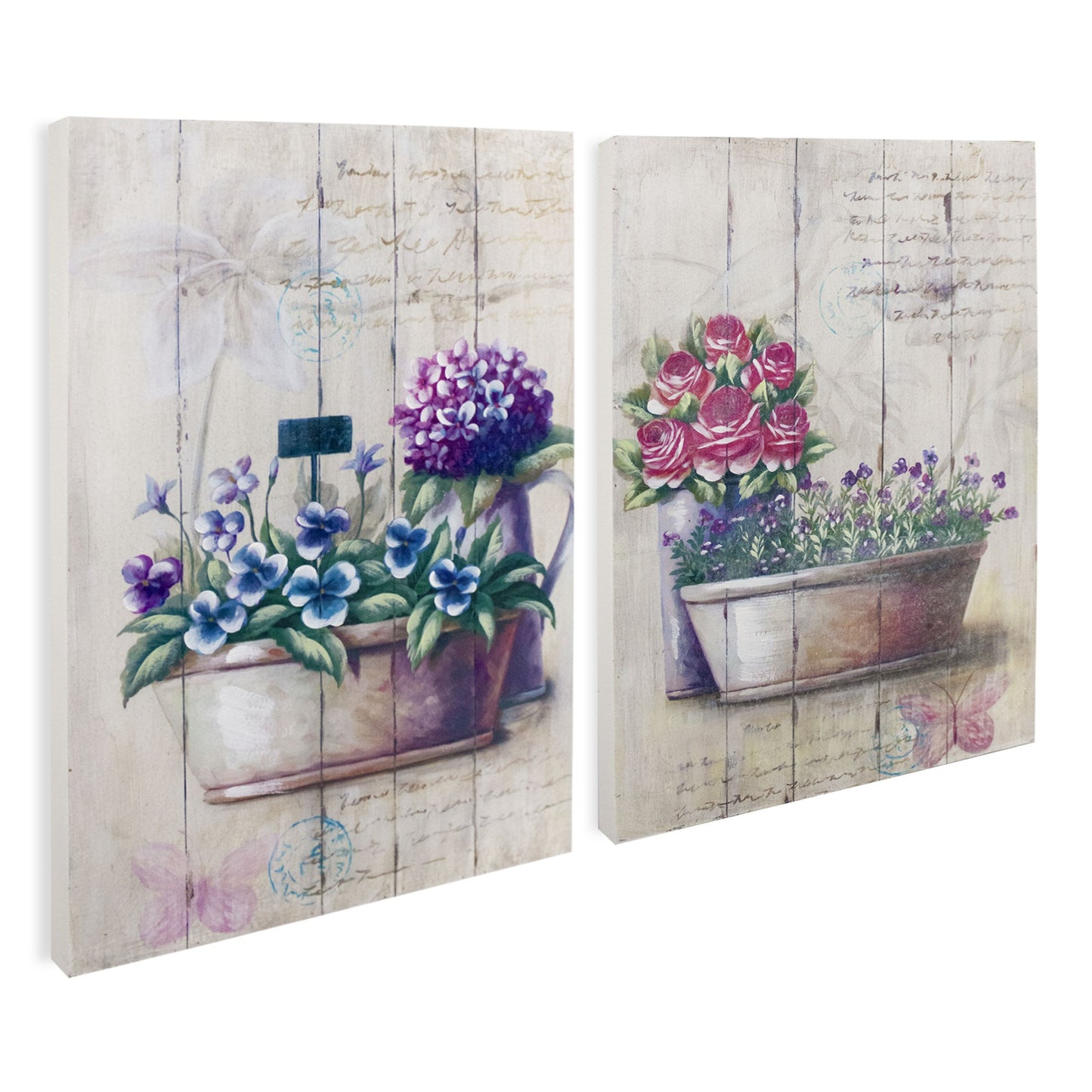 Quadri su legno decorativi Shabby Chic Nuvole di Stoffa cesti di fiori 6723