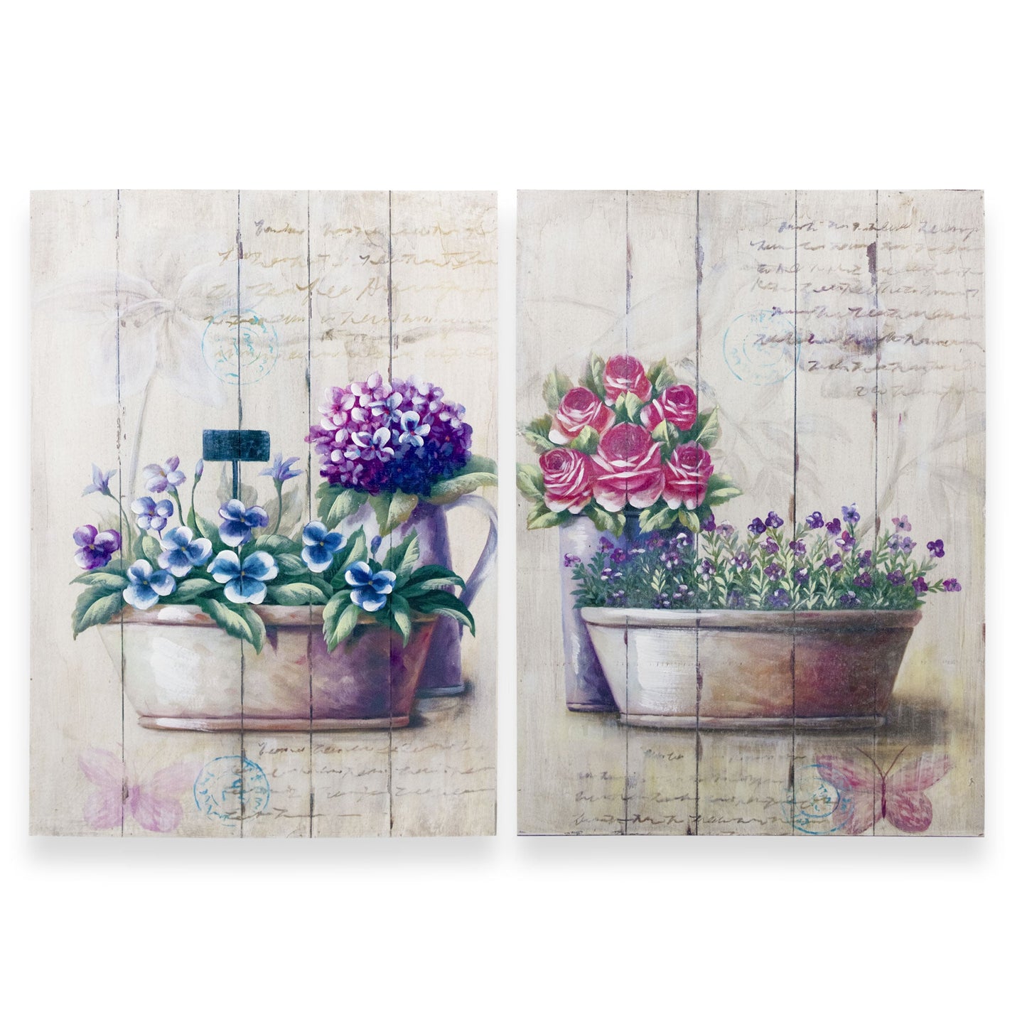 Quadri su legno decorativi Shabby Chic Nuvole di Stoffa cesti di fiori 6723