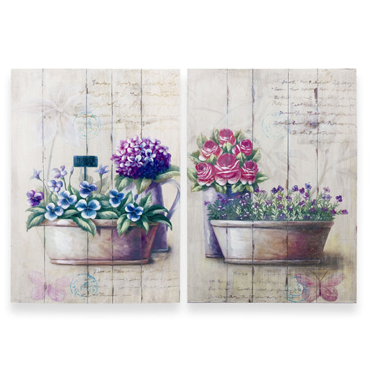 Quadri su legno decorativi Shabby Chic Nuvole di Stoffa cesti di fiori 6723