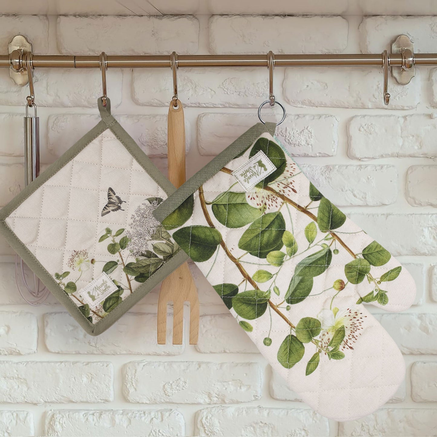 Guantone e Presina da forno Nuvole di Stoffa Herbarium Shabby Chic cotone 6728