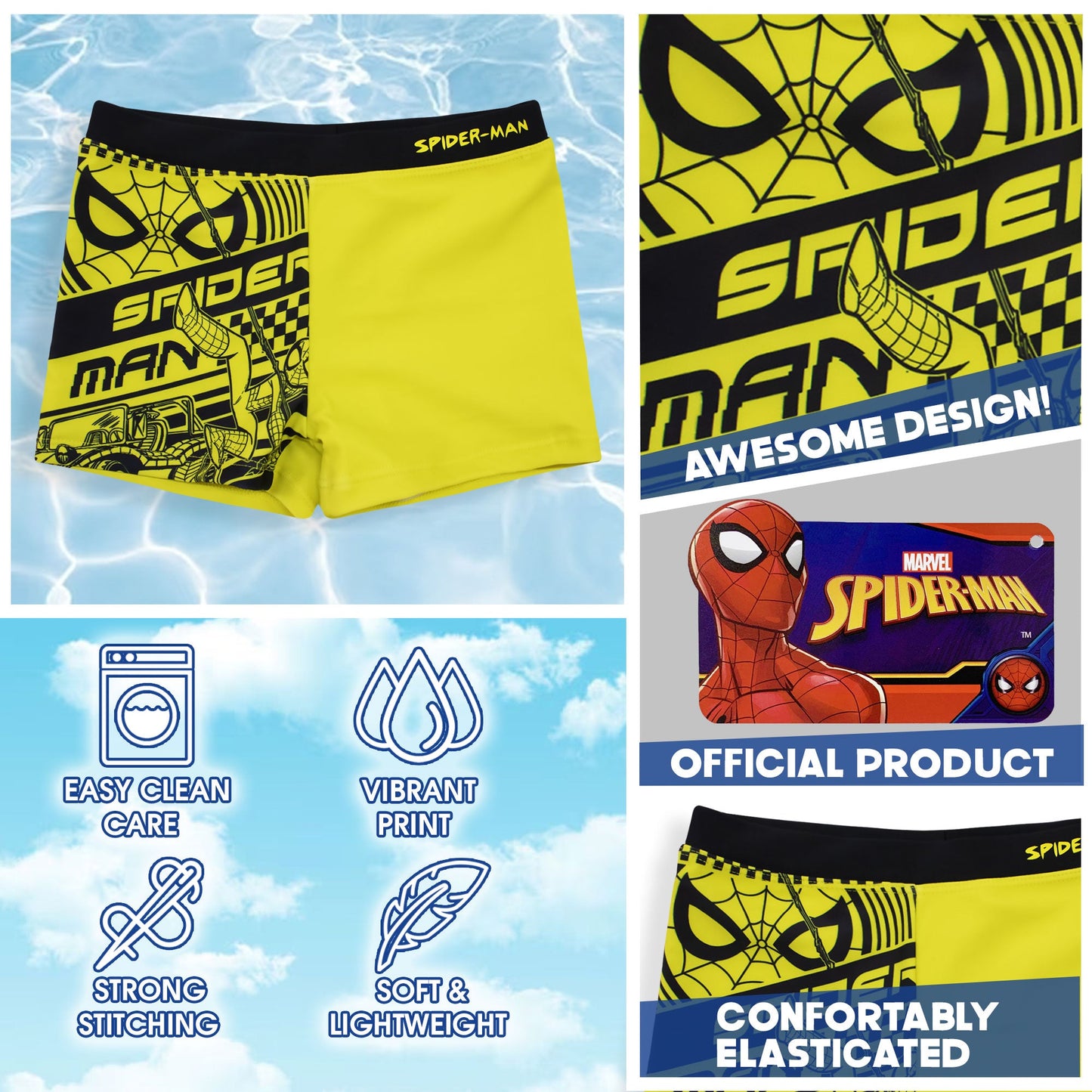 Costume da bagno bambino Marvel Spiderman fluo boxer mare bimbo 6769