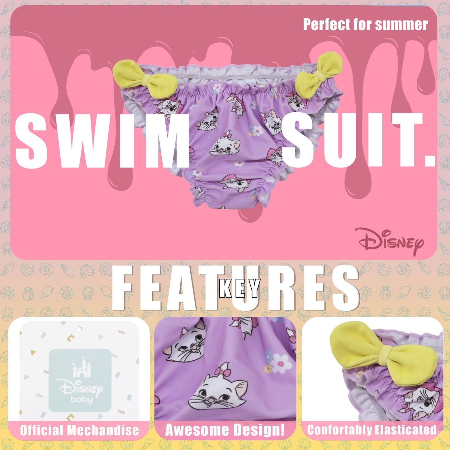 Costume da bagno Disney Aristogatti Minou Marie slip mare neonato bambina 6771