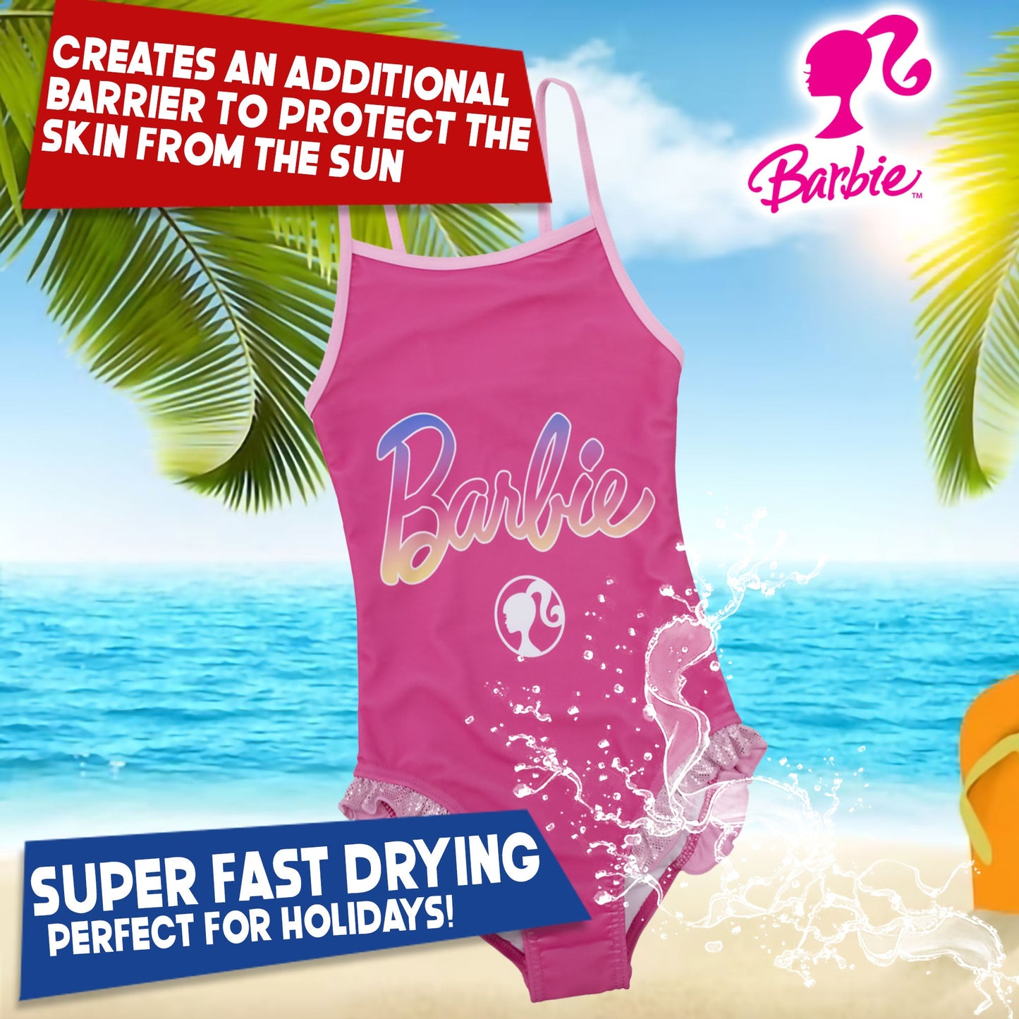 Costume da bagno intero Mattel Barbie bambina 1 pezzo con volant mare 6773