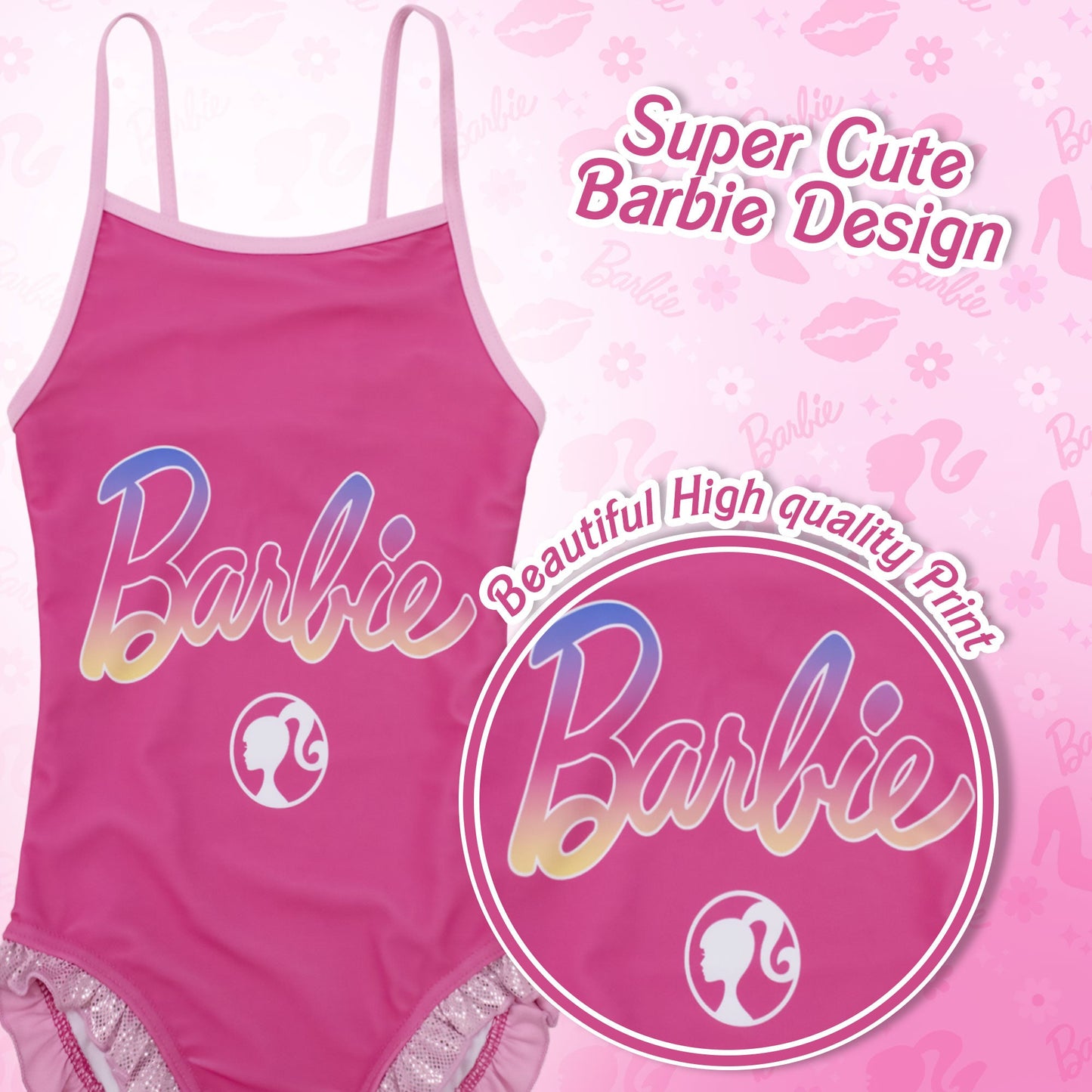 Costume da bagno intero Mattel Barbie bambina 1 pezzo con volant mare 6773