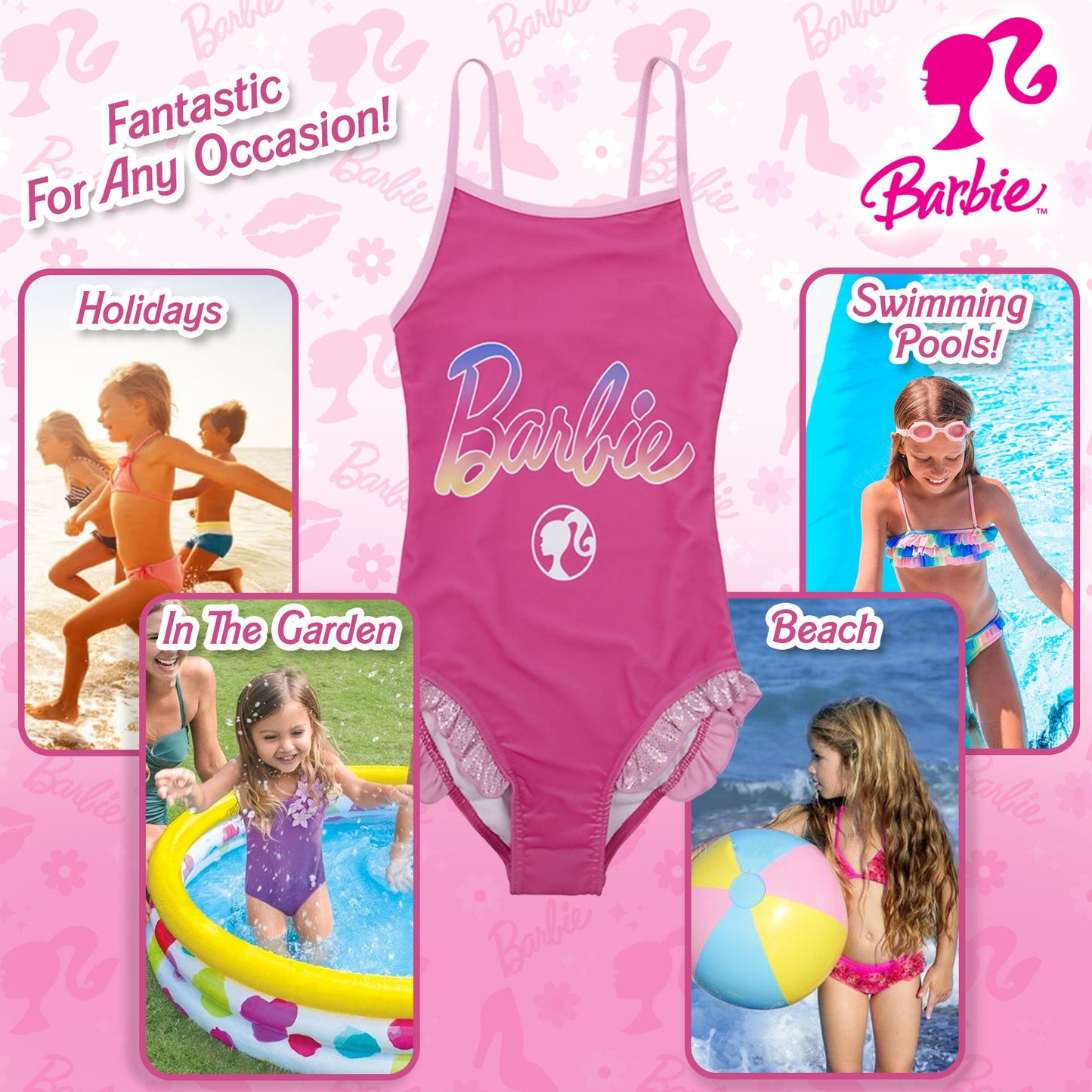 Costume da bagno intero Mattel Barbie bambina 1 pezzo con volant mare 6773