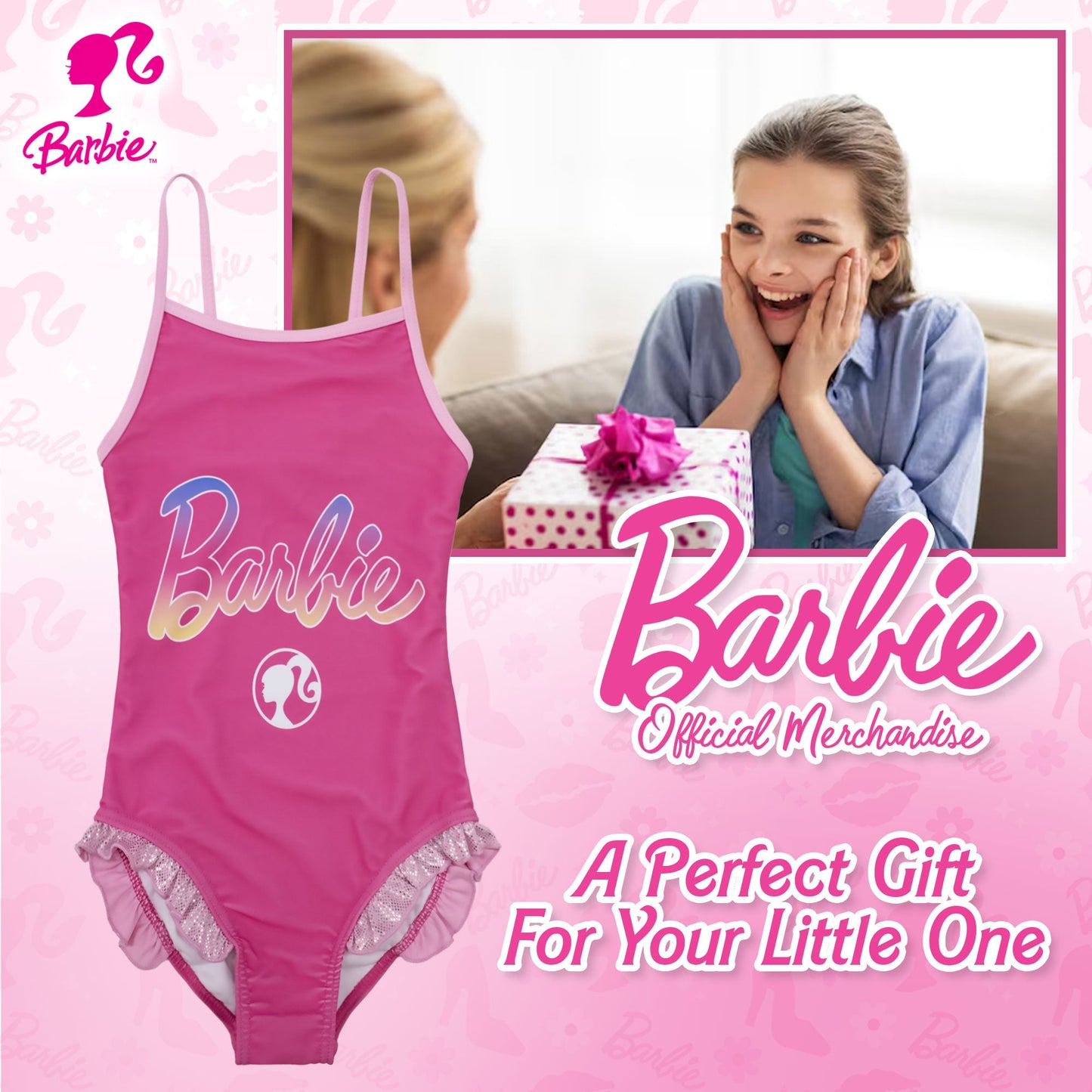 Costume da bagno intero Mattel Barbie bambina 1 pezzo con volant mare 6773