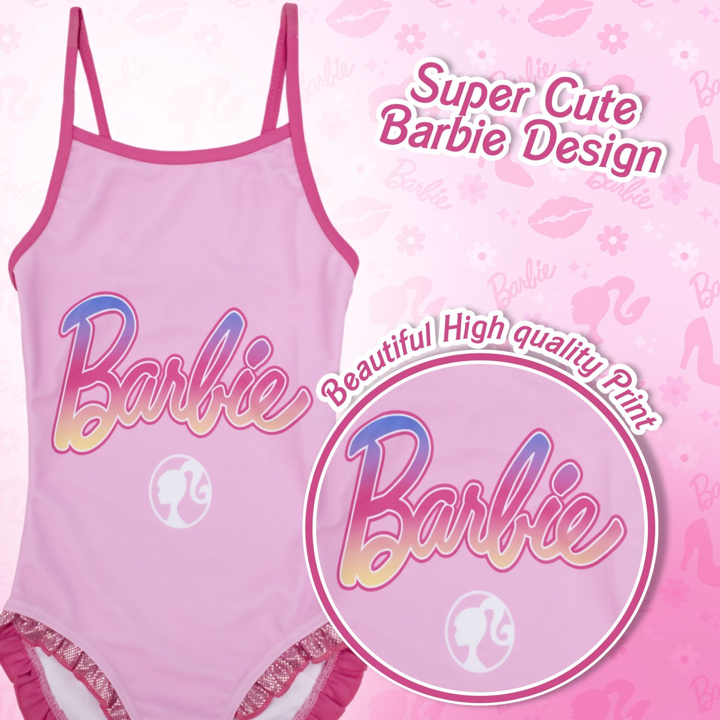 Costume da bagno intero Mattel Barbie bambina 1 pezzo con volant mare 6773