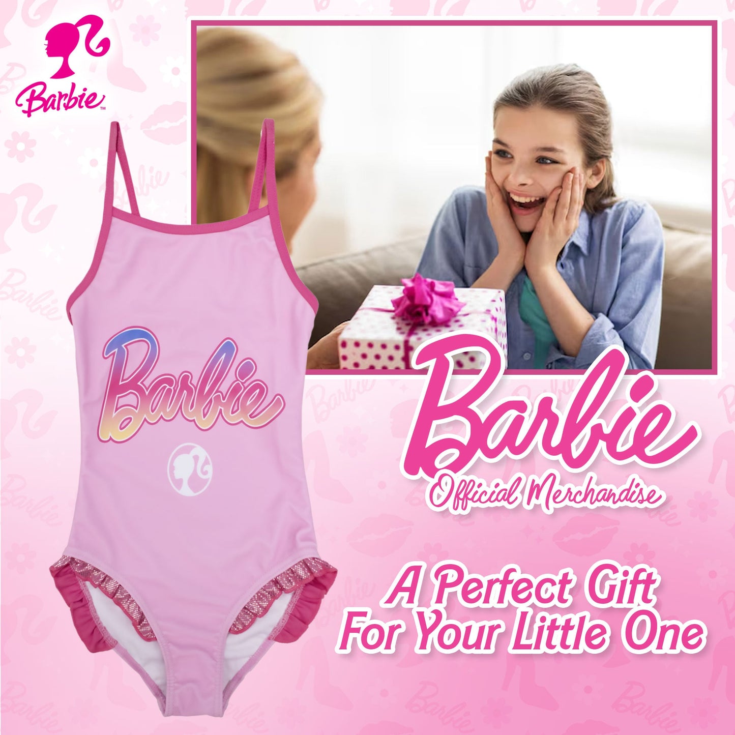 Costume da bagno intero Mattel Barbie bambina 1 pezzo con volant mare 6773