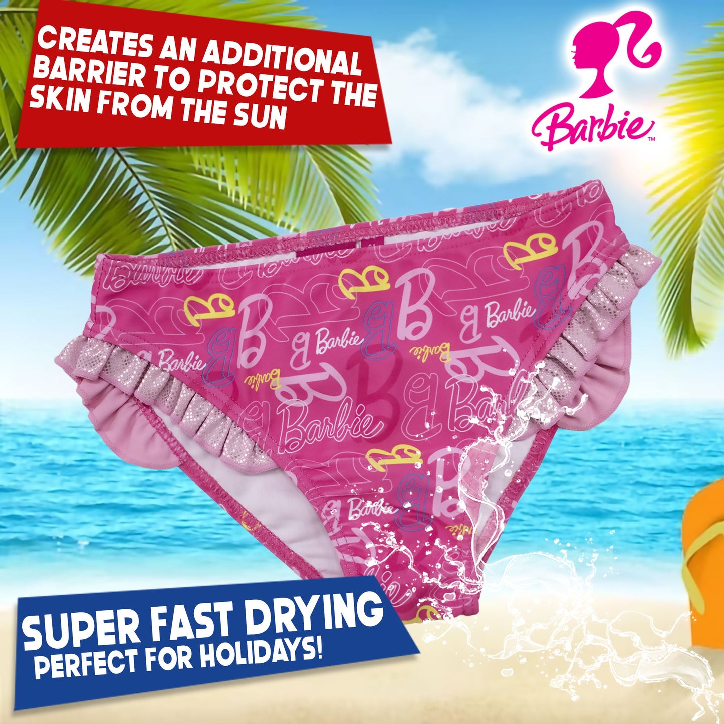 Costume da bagno Mattel Barbie slip mare bambina con volant 6774