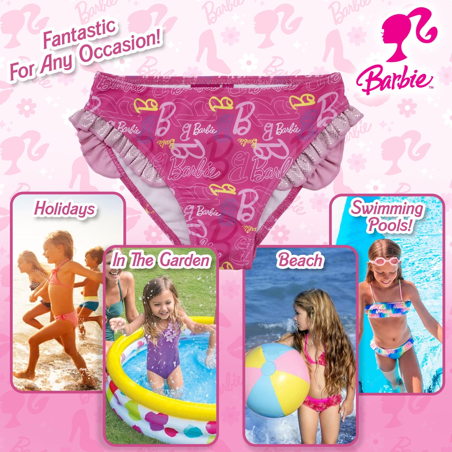 Costume da bagno Mattel Barbie slip mare bambina con volant 6774