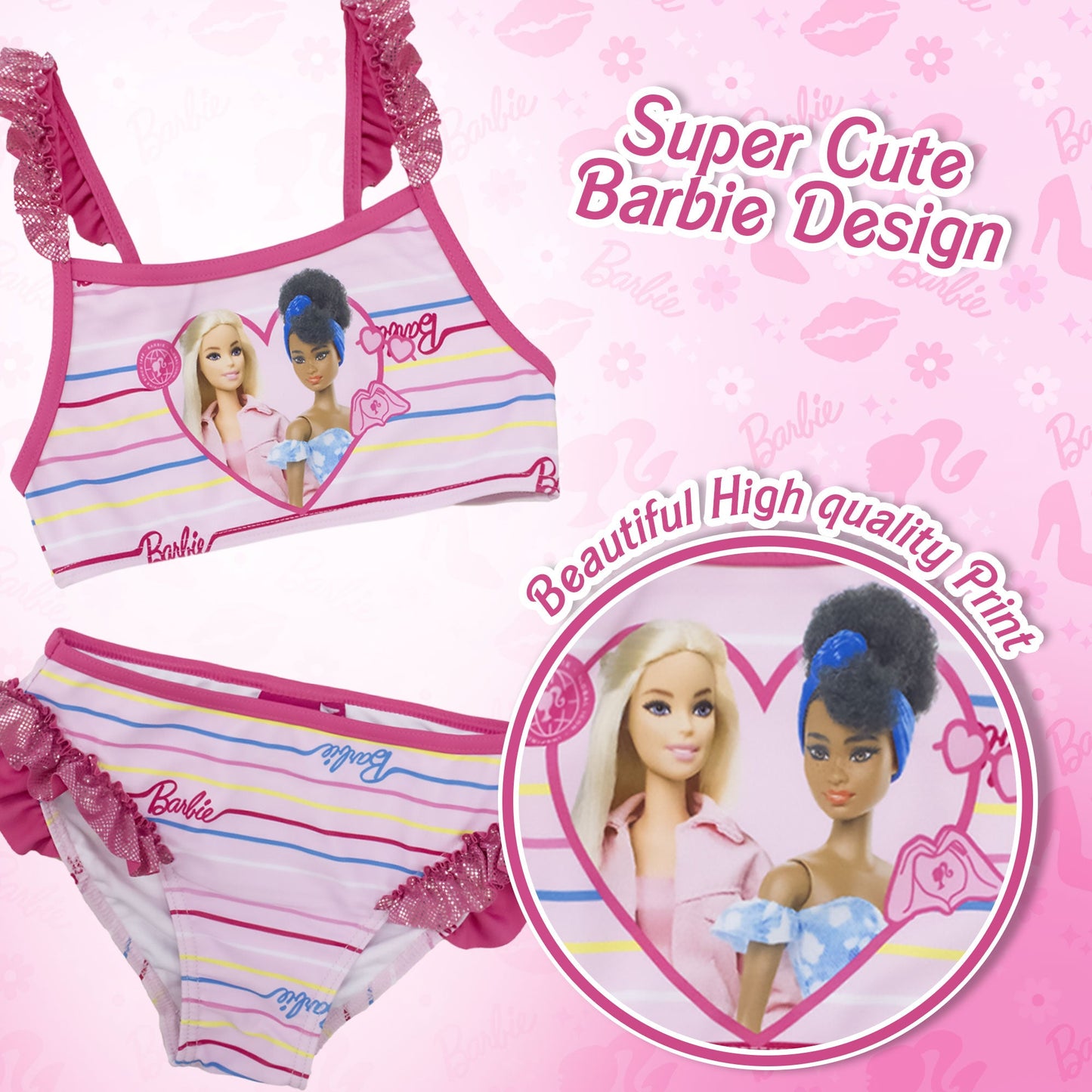 Costume da bagno bikini Mattel Barbie bambina 2 pezzi con volant mare 6775