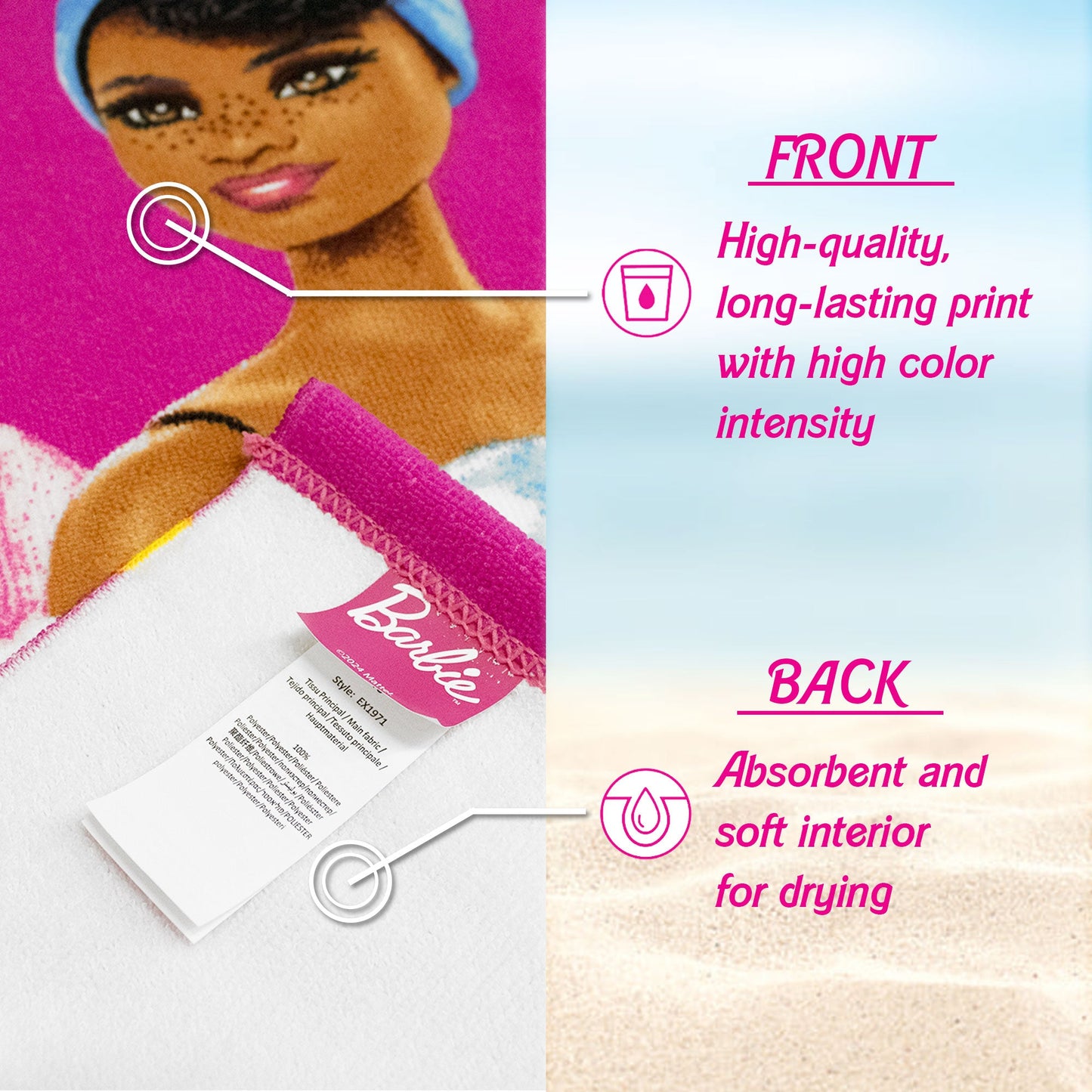 Telo mare Barbie in microspugna 70x140cm asciugamano piscina 6776