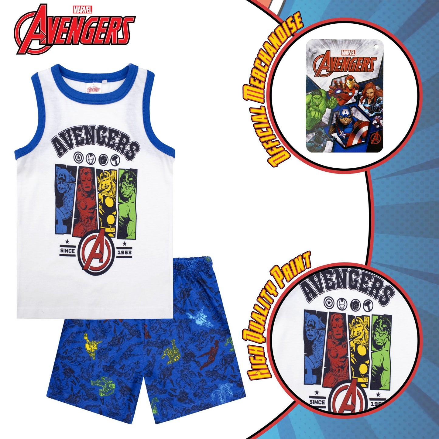 Pigiama bambino Marvel Avengers canotta e pantalone corto estivo cotone 6777