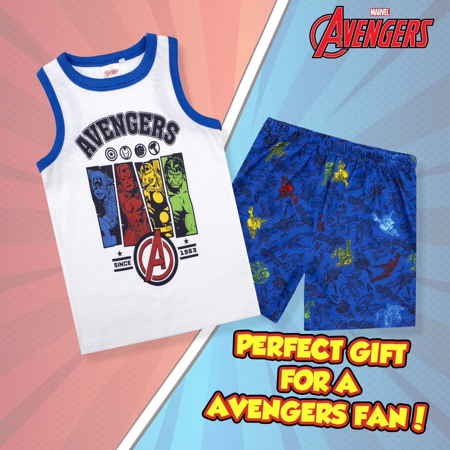 Pigiama bambino Marvel Avengers canotta e pantalone corto estivo cotone 6777