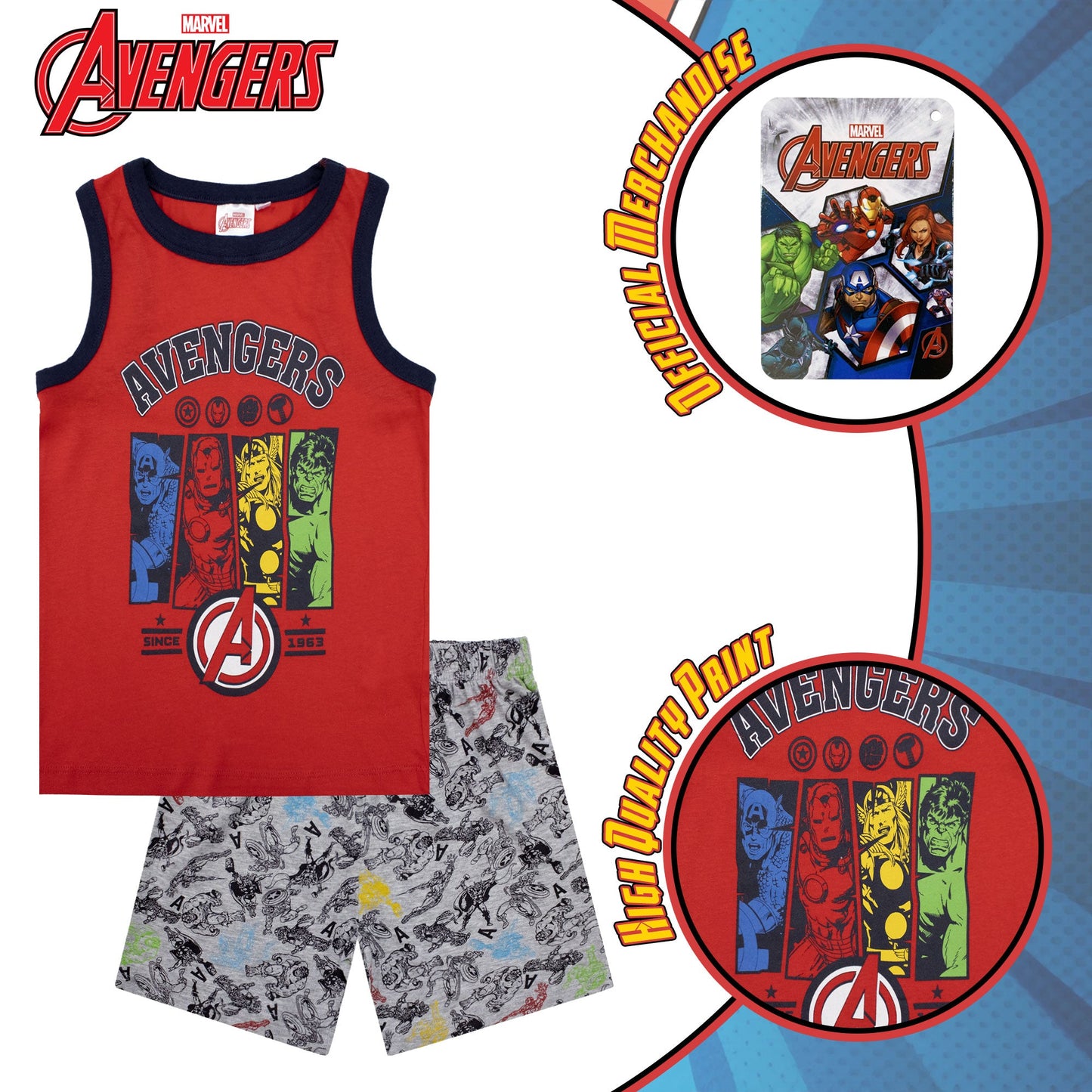 Pigiama bambino Marvel Avengers canotta e pantalone corto estivo cotone 6777