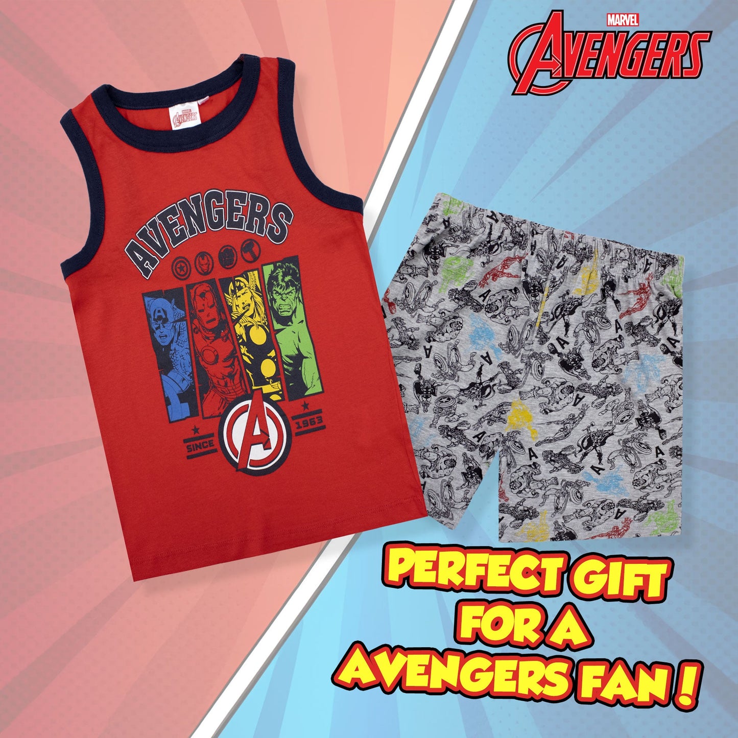 Pigiama bambino Marvel Avengers canotta e pantalone corto estivo cotone 6777