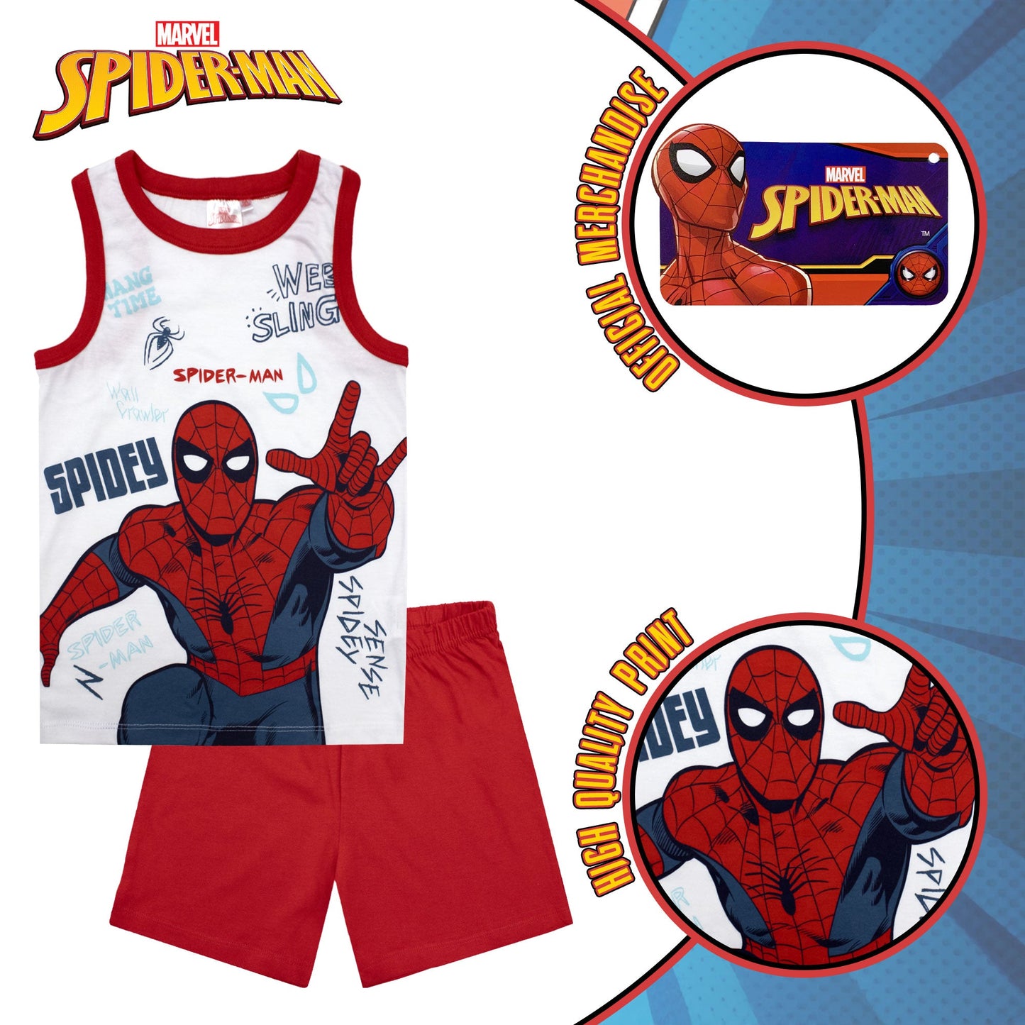 Pigiama bambino Marvel Spiderman canotta e pantalone corto estivo cotone 6778