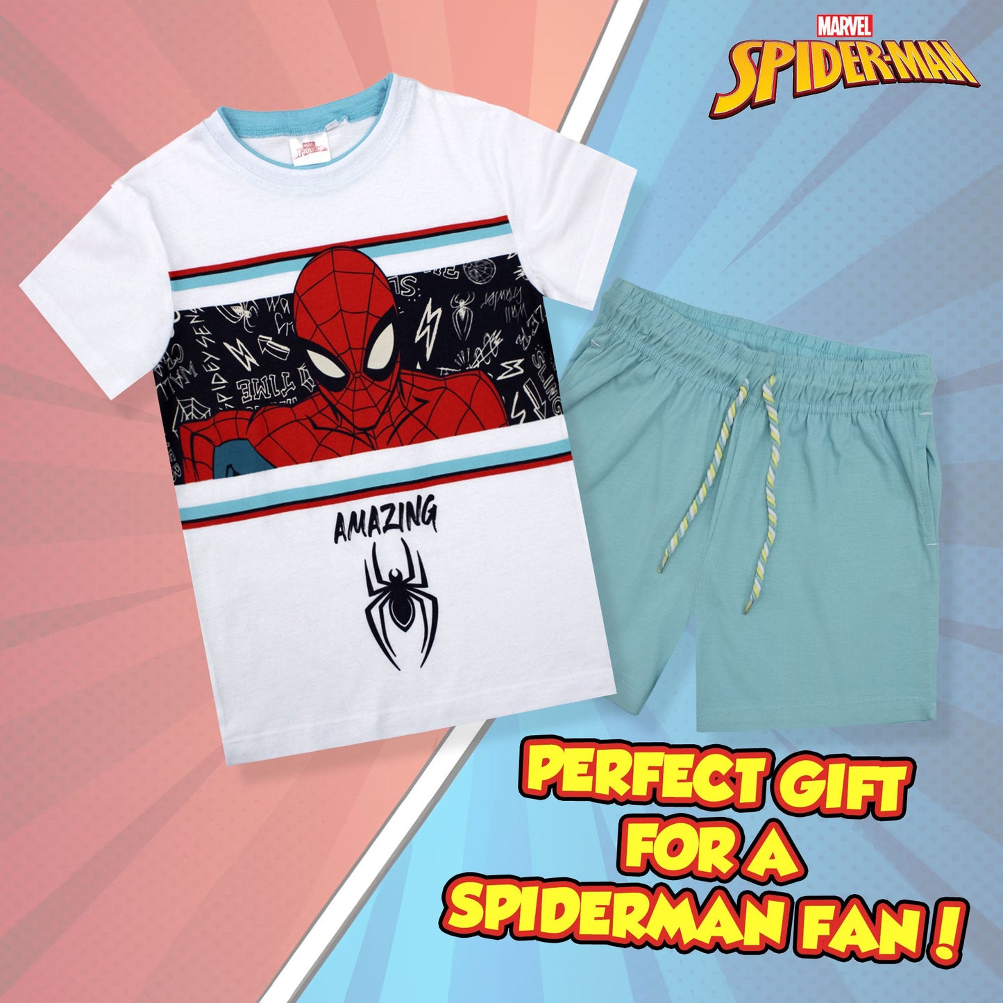 Completo bambino Marvel Spiderman t-shirt e pantaloncino in cotone stampato 6779