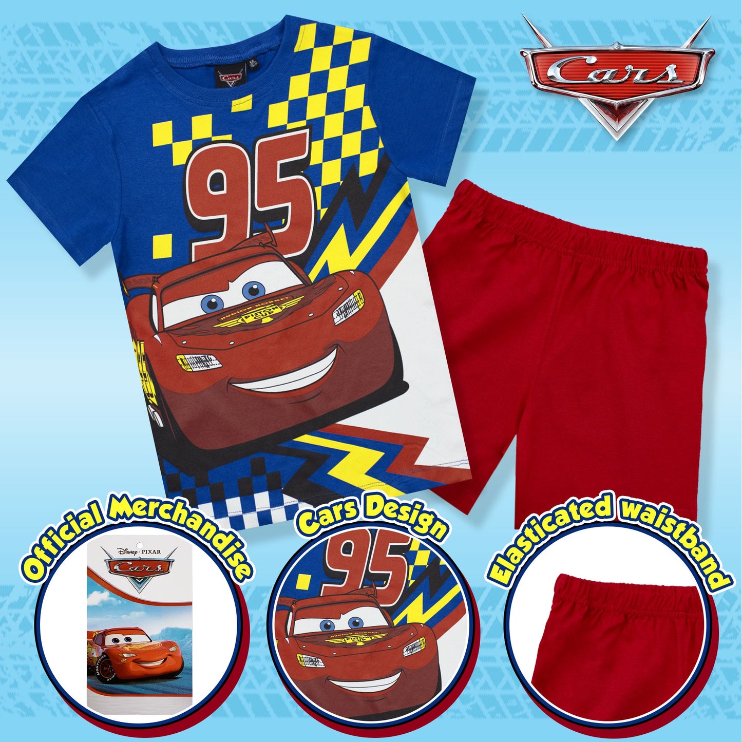 Pigiama bambino Disney Cars t-shirt e pantalone corto estivo in cotone 6783