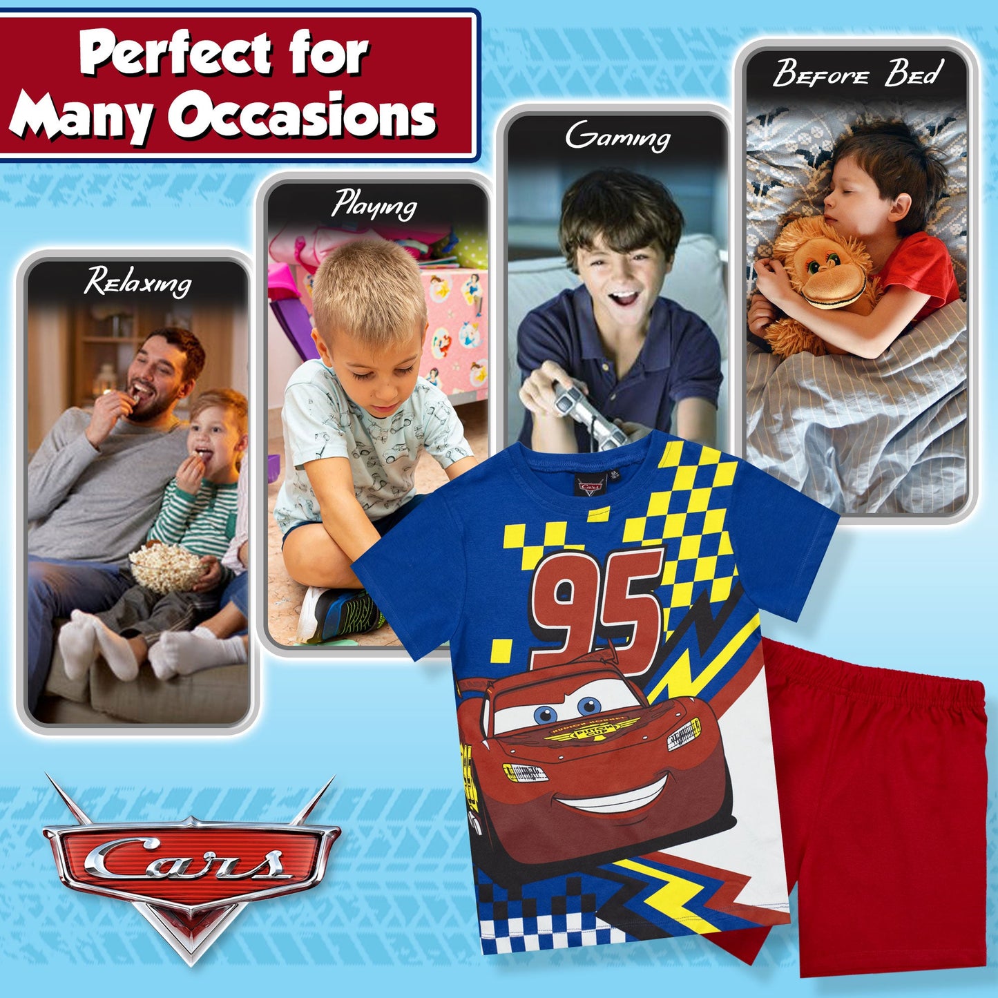 Pigiama bambino Disney Cars t-shirt e pantalone corto estivo in cotone 6783