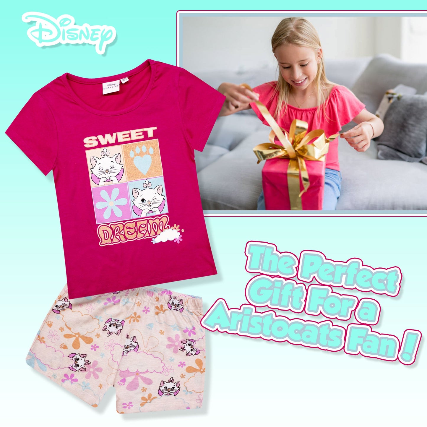 Pigiama bambina Disney Aristogatti Marie pantaloncino in cotone stampato 6788