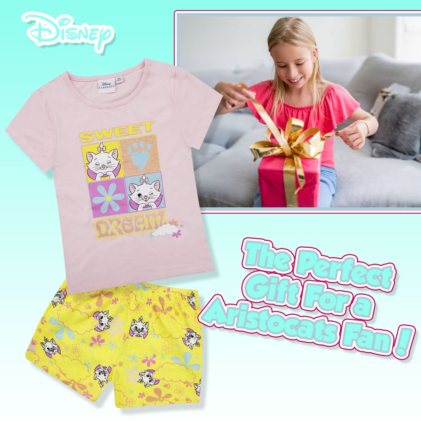 Pigiama bambina Disney Aristogatti Marie pantaloncino in cotone stampato 6788