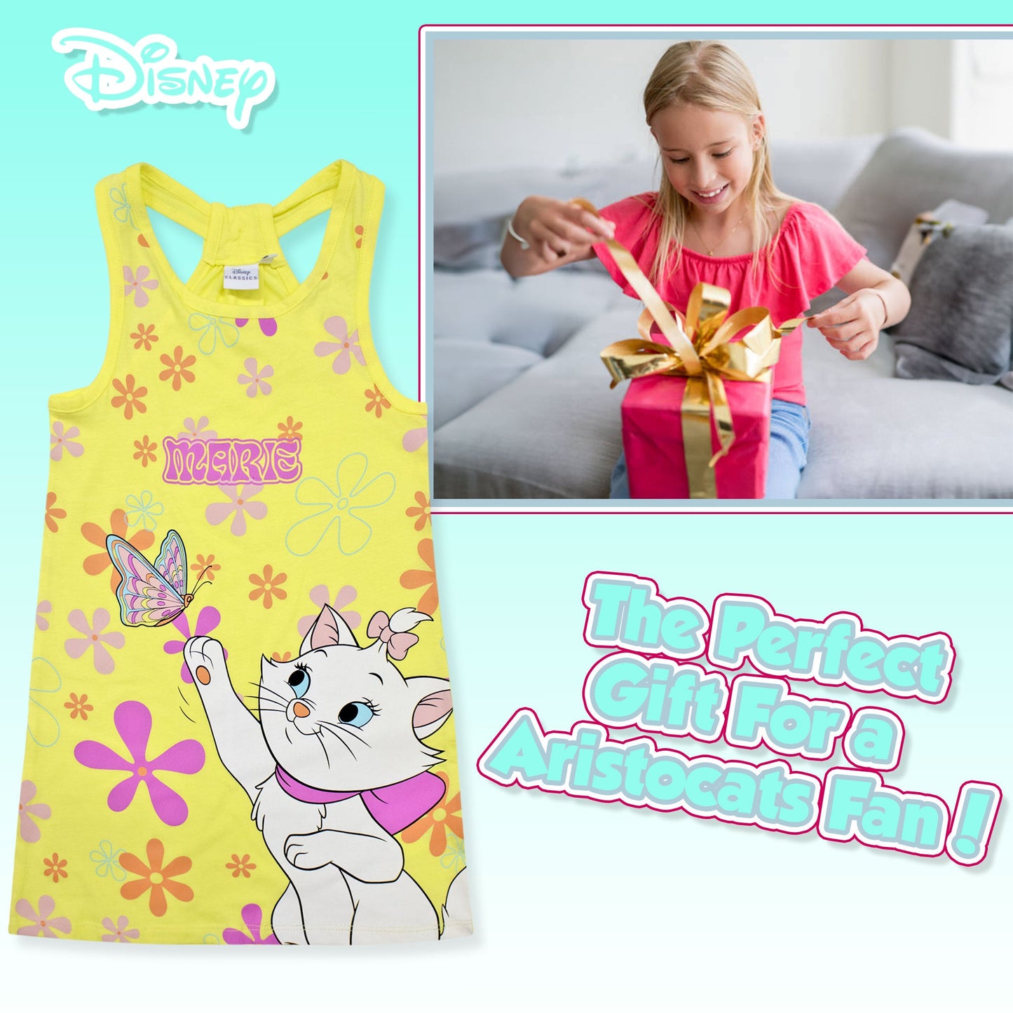 Abito bambina Disney Aristogatti Marie Vestito in cotone senza maniche 6792