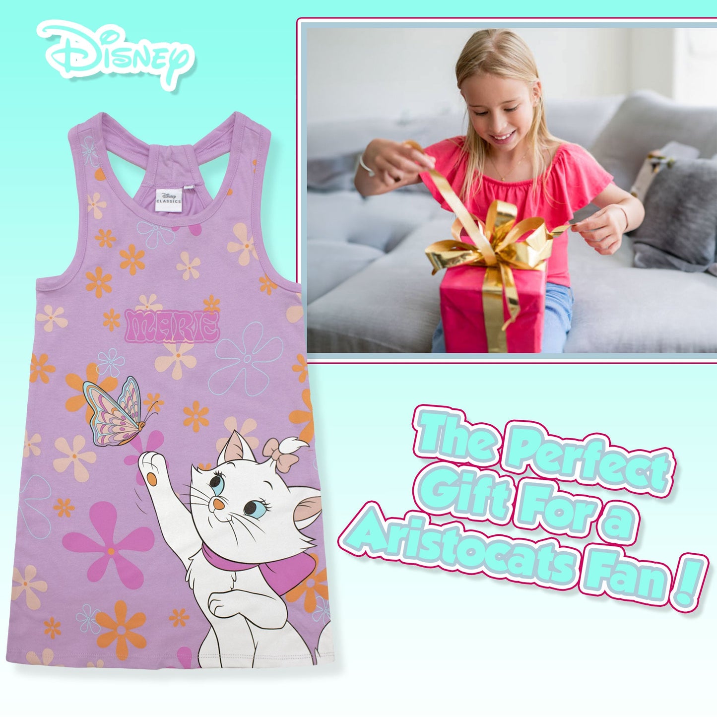 Abito bambina Disney Aristogatti Marie Vestito in cotone senza maniche 6792