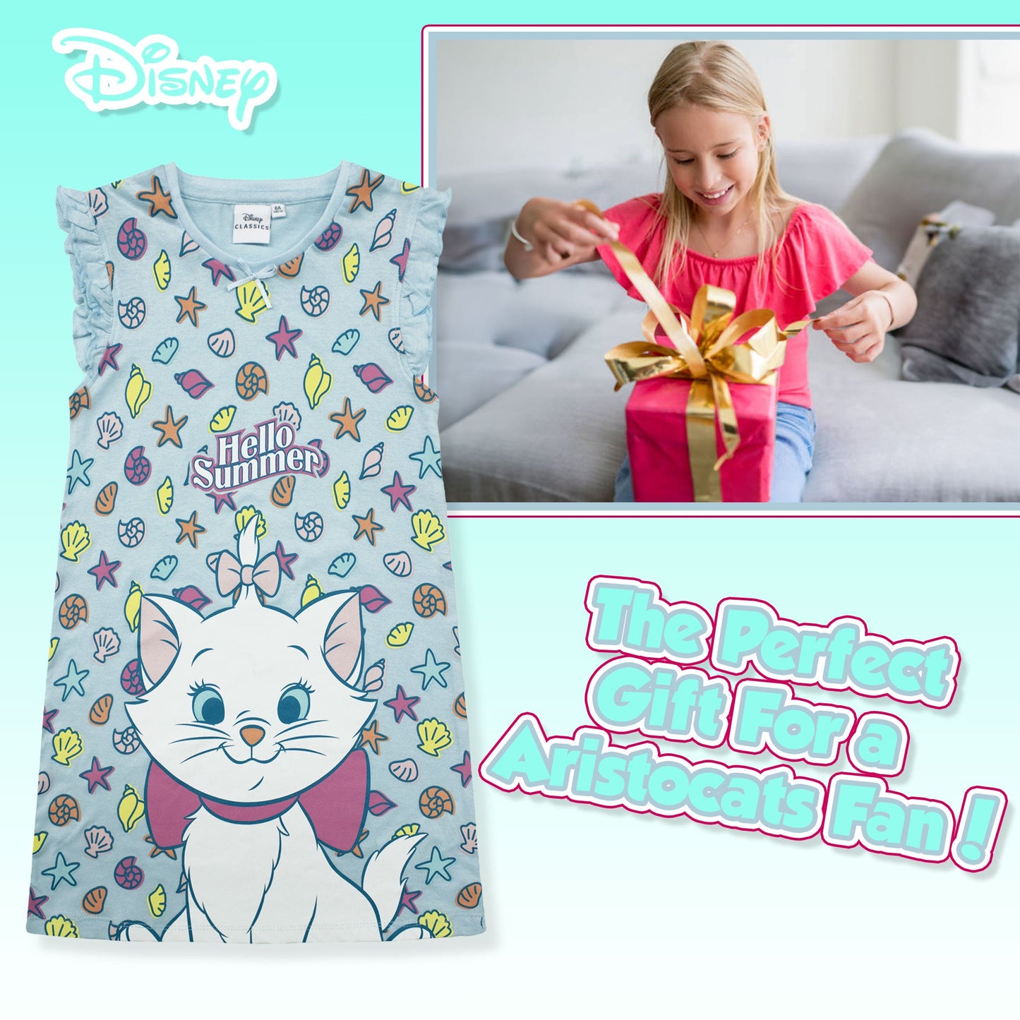 Camicia da notte bambina Disney Aristogatti Marie Vestito cotone con volant 6793