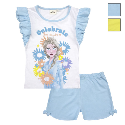 Pigiama bambina Disney Frozen t-shirt e pantalone corto estivo in cotone 6794
