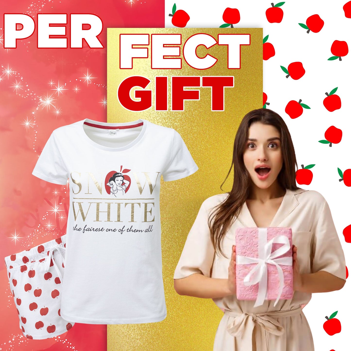 Pigiama donna Disney Biancaneve T-shirt e shorties ragazza in cotone 6798