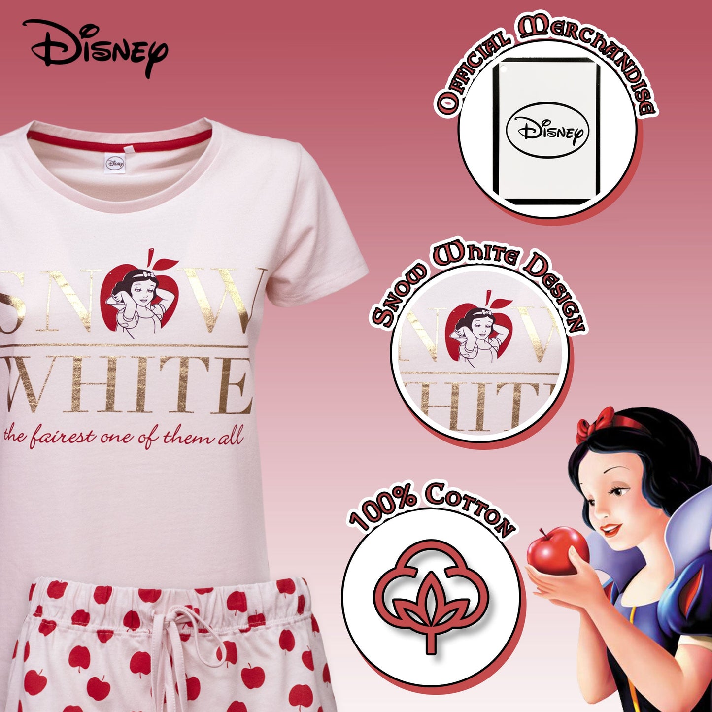 Pigiama donna Disney Biancaneve T-shirt e shorties ragazza in cotone 6798