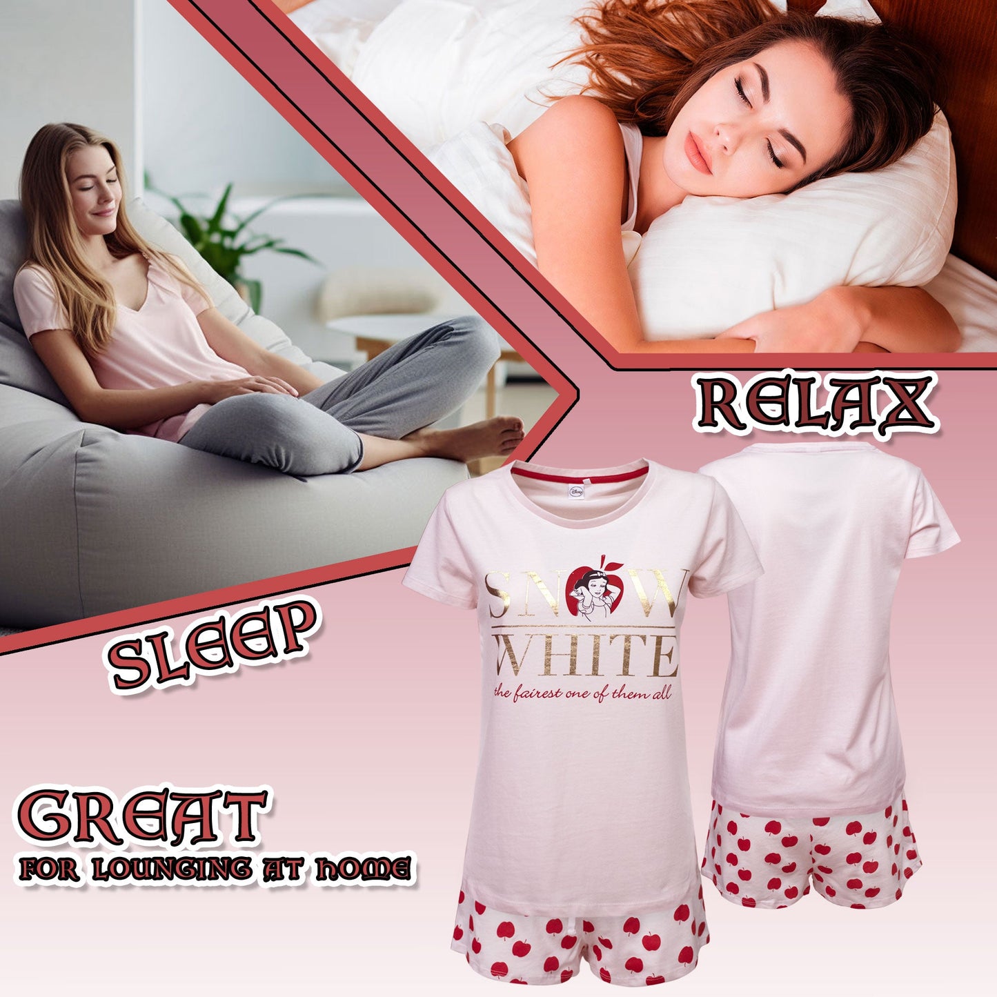Pigiama donna Disney Biancaneve T-shirt e shorties ragazza in cotone 6798