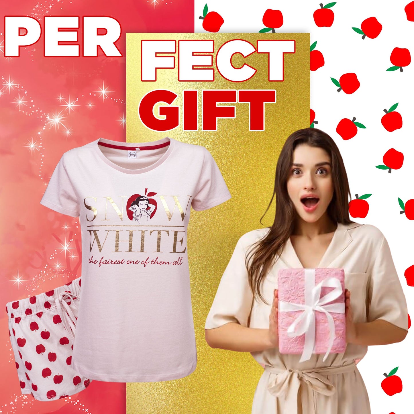 Pigiama donna Disney Biancaneve T-shirt e shorties ragazza in cotone 6798