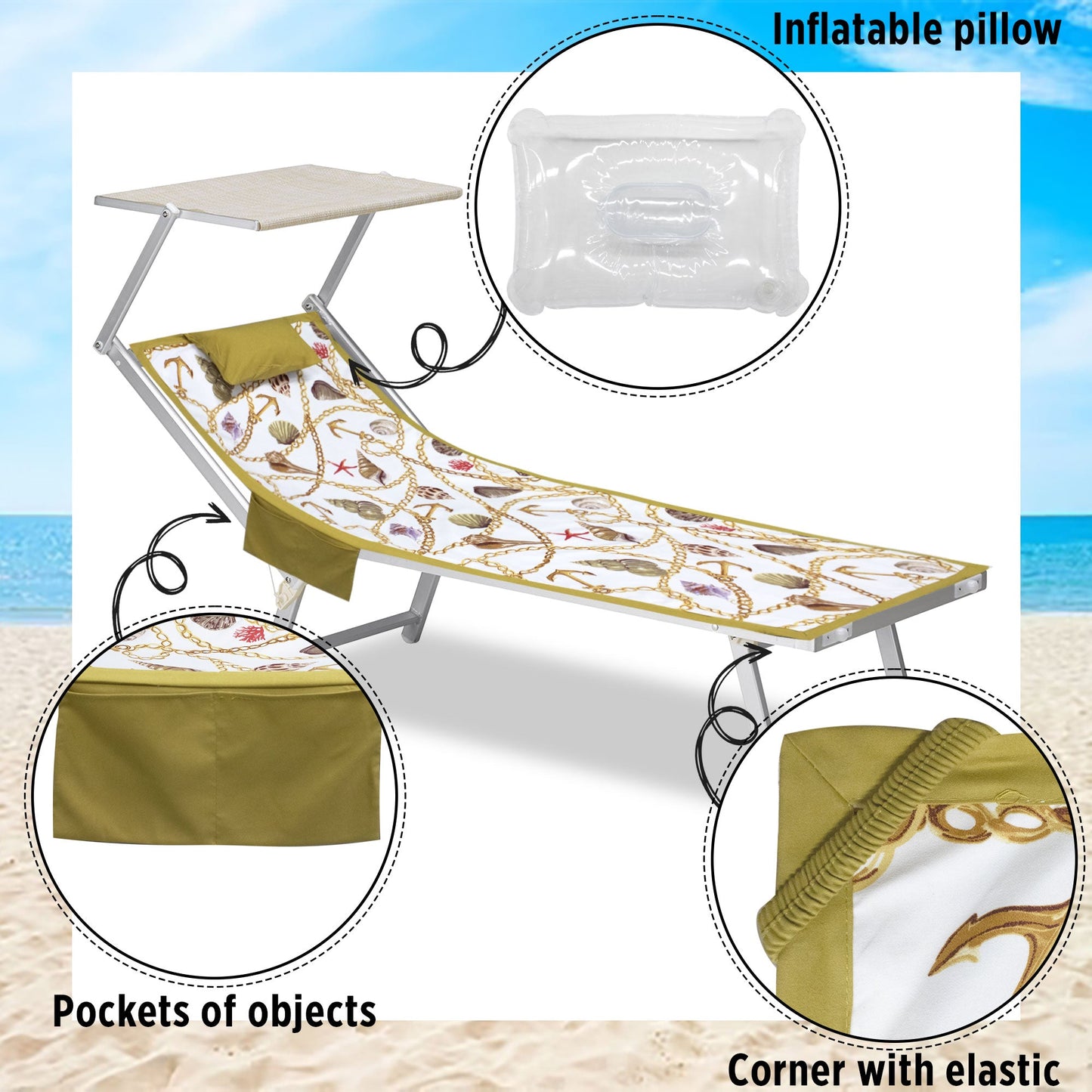 Telo mare microfibra coprilettino con elastici tasche e cuscino gonfiabile 6799