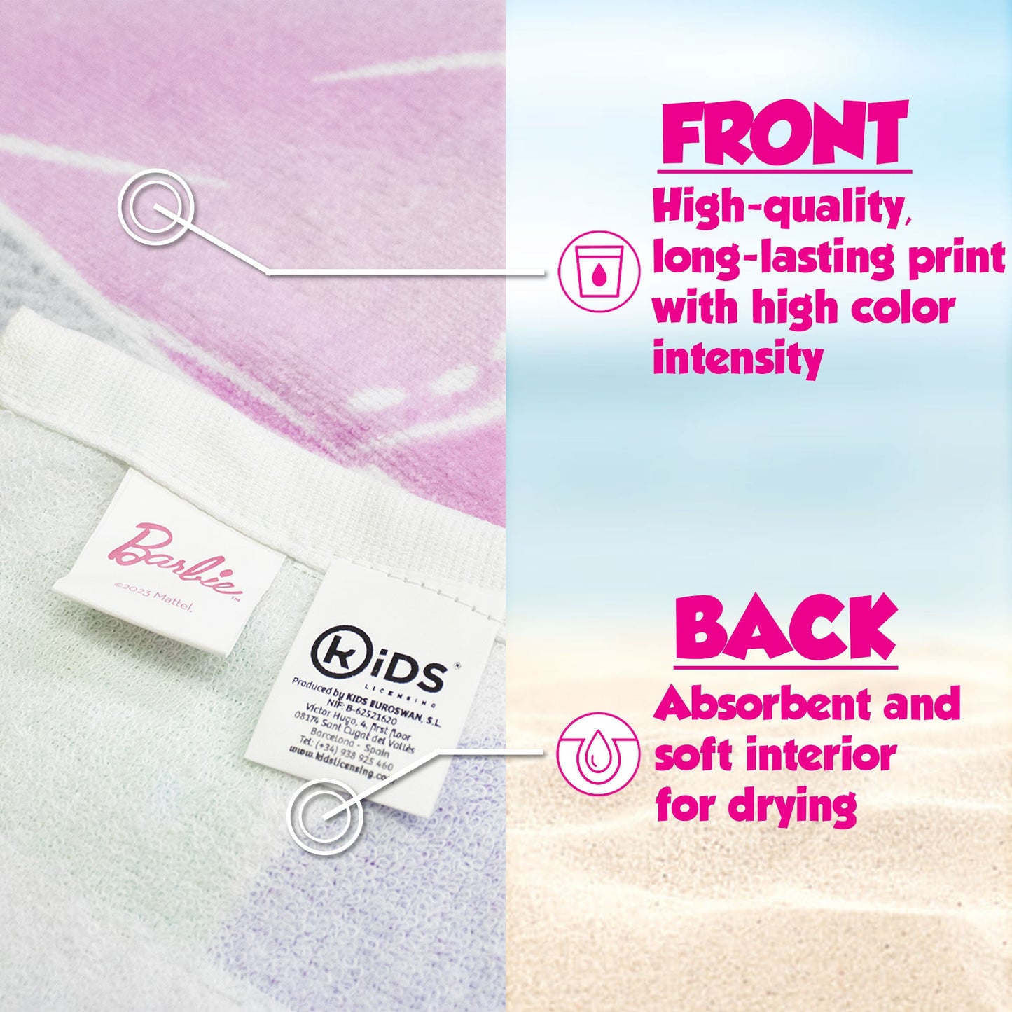 Telo mare Barbie in cotone 70x140cm asciugamano piscina 6807
