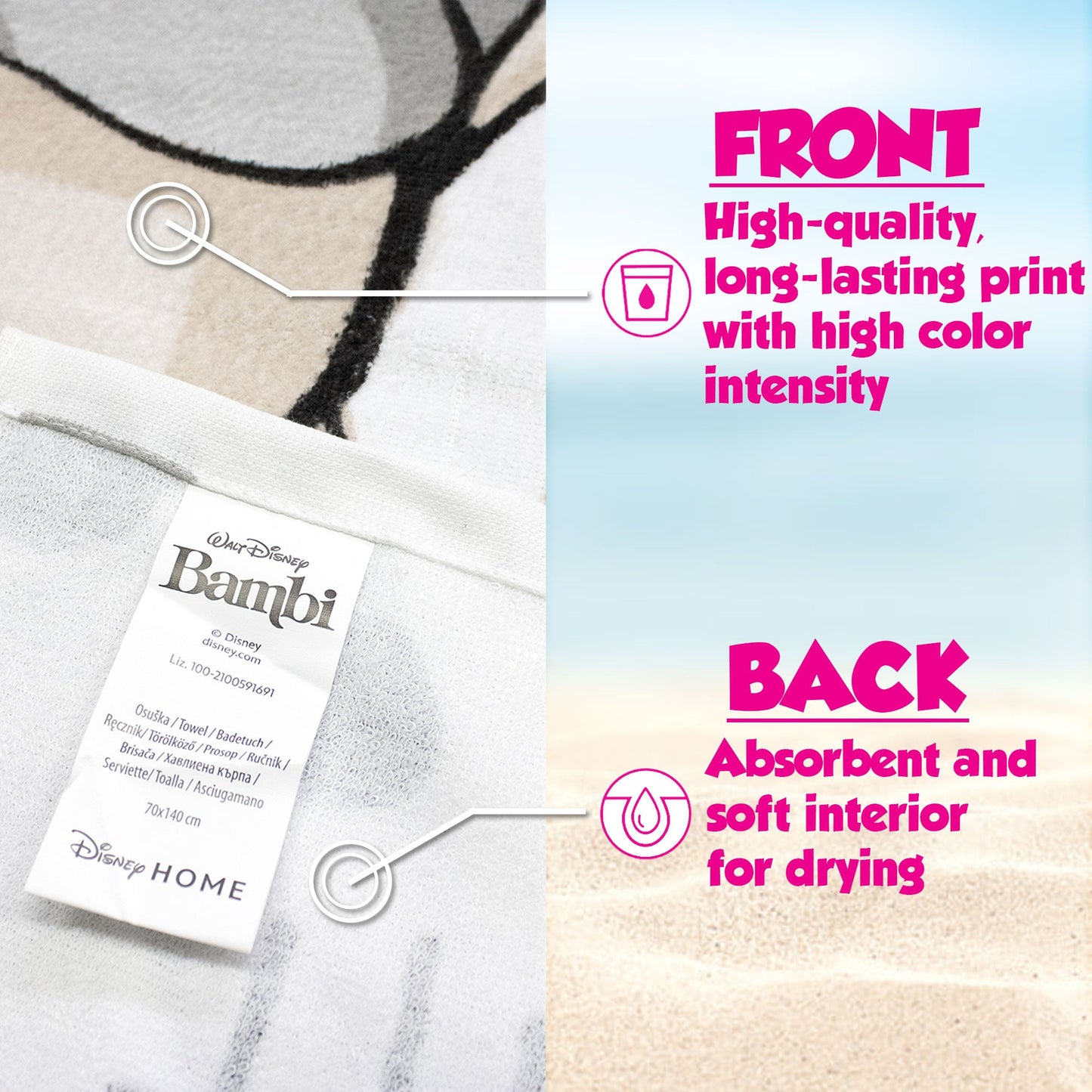Telo mare Disney Bambi in cotone 70x140cm asciugamano piscina 6810