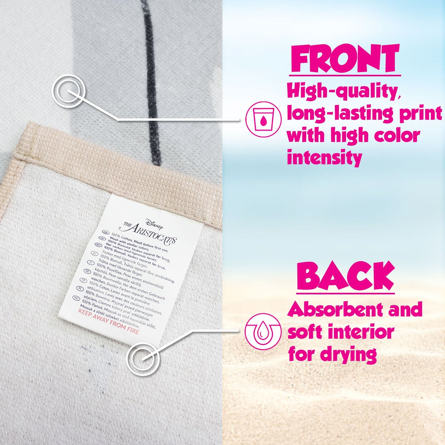 Telo mare Disney Aristogatti Marie in cotone 70x140cm asciugamano piscina 6811