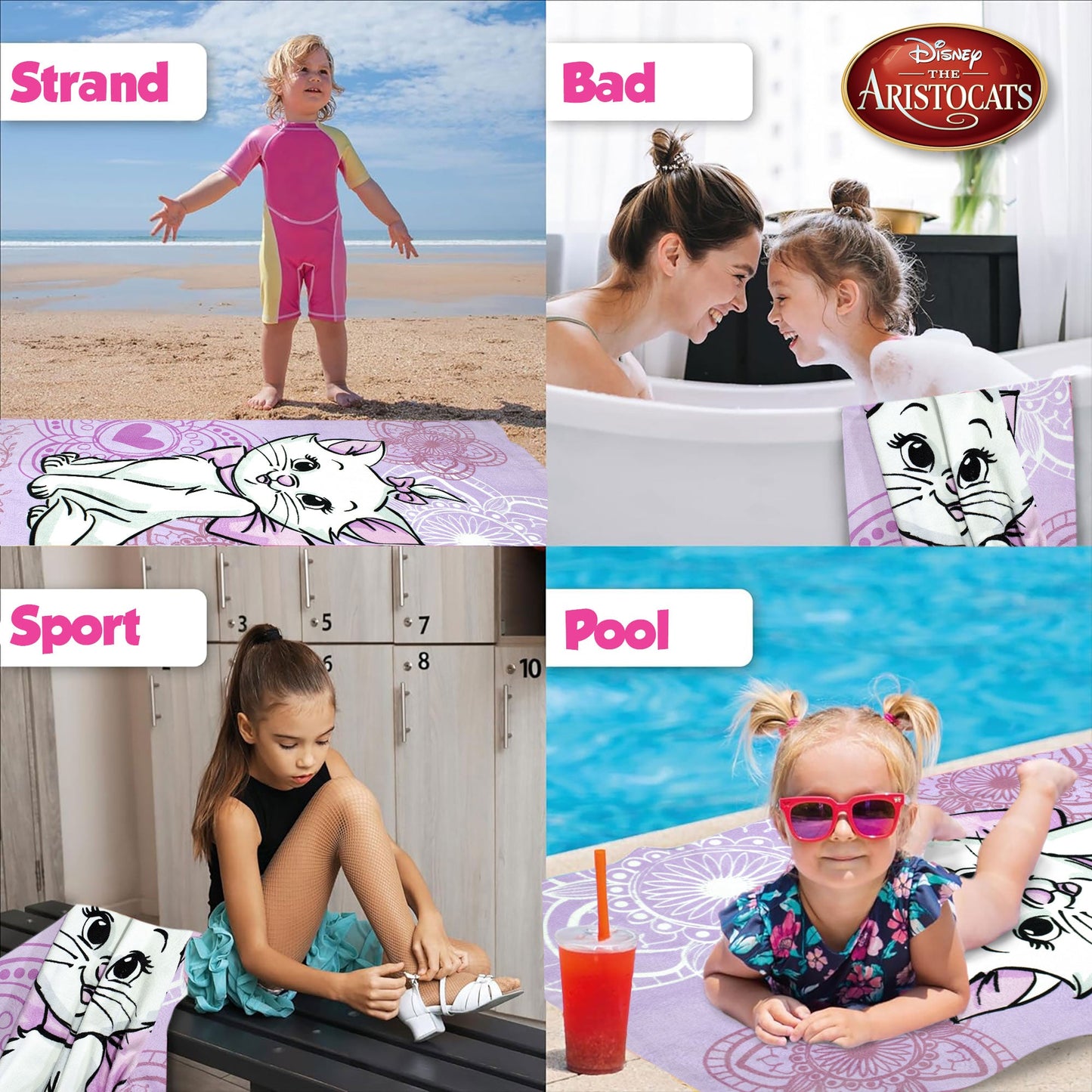 Telo mare Disney Aristogatti Marie in cotone 70x140cm asciugamano piscina 6812