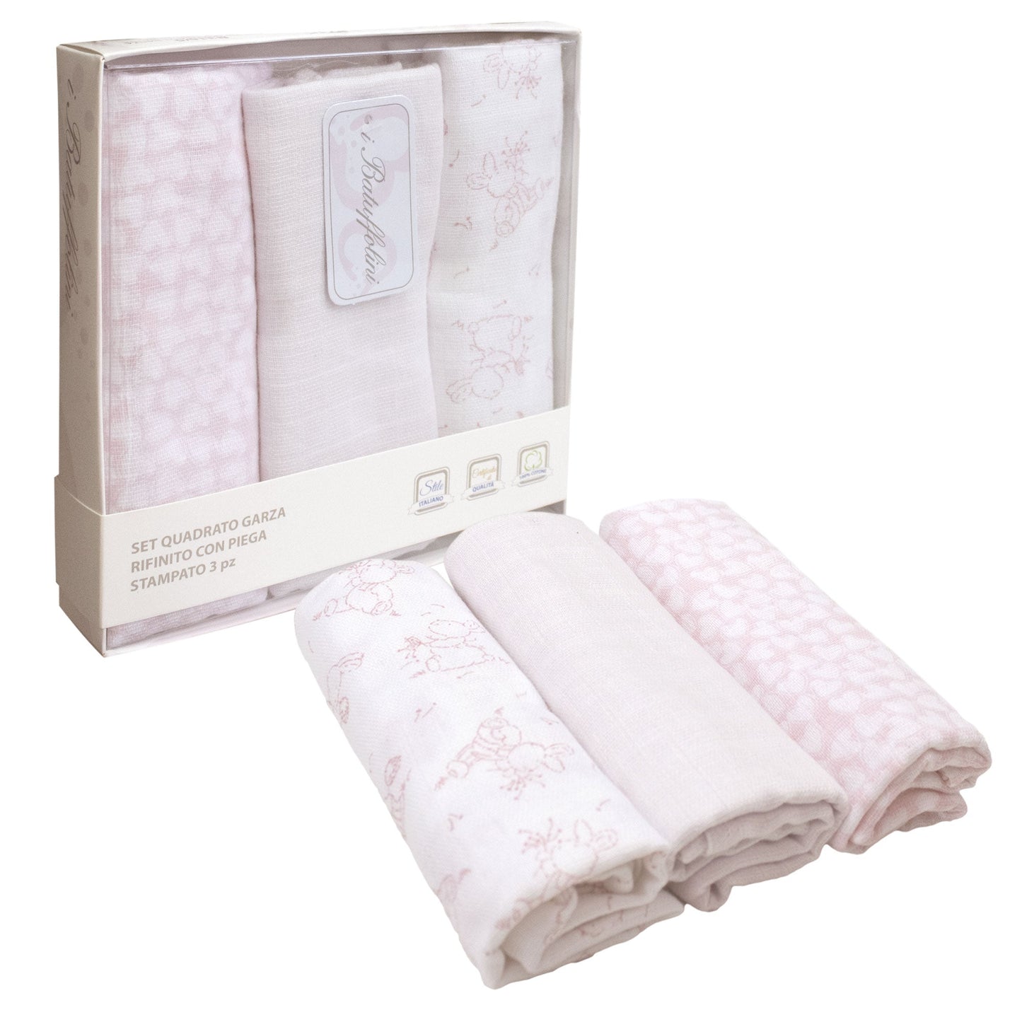 Mussole per neonato in cotone quadrati teli multiuso in garza 3 pezzi 6821