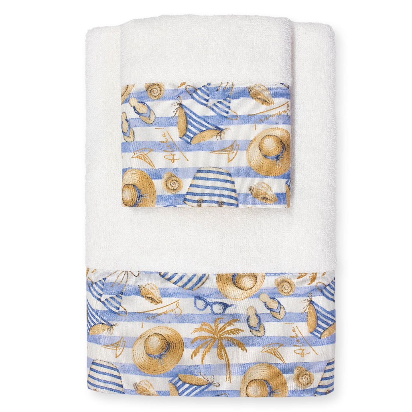 Asciugamani bagno stile marino Set 1+1 in spugna di cotone Viso e Ospite 6822