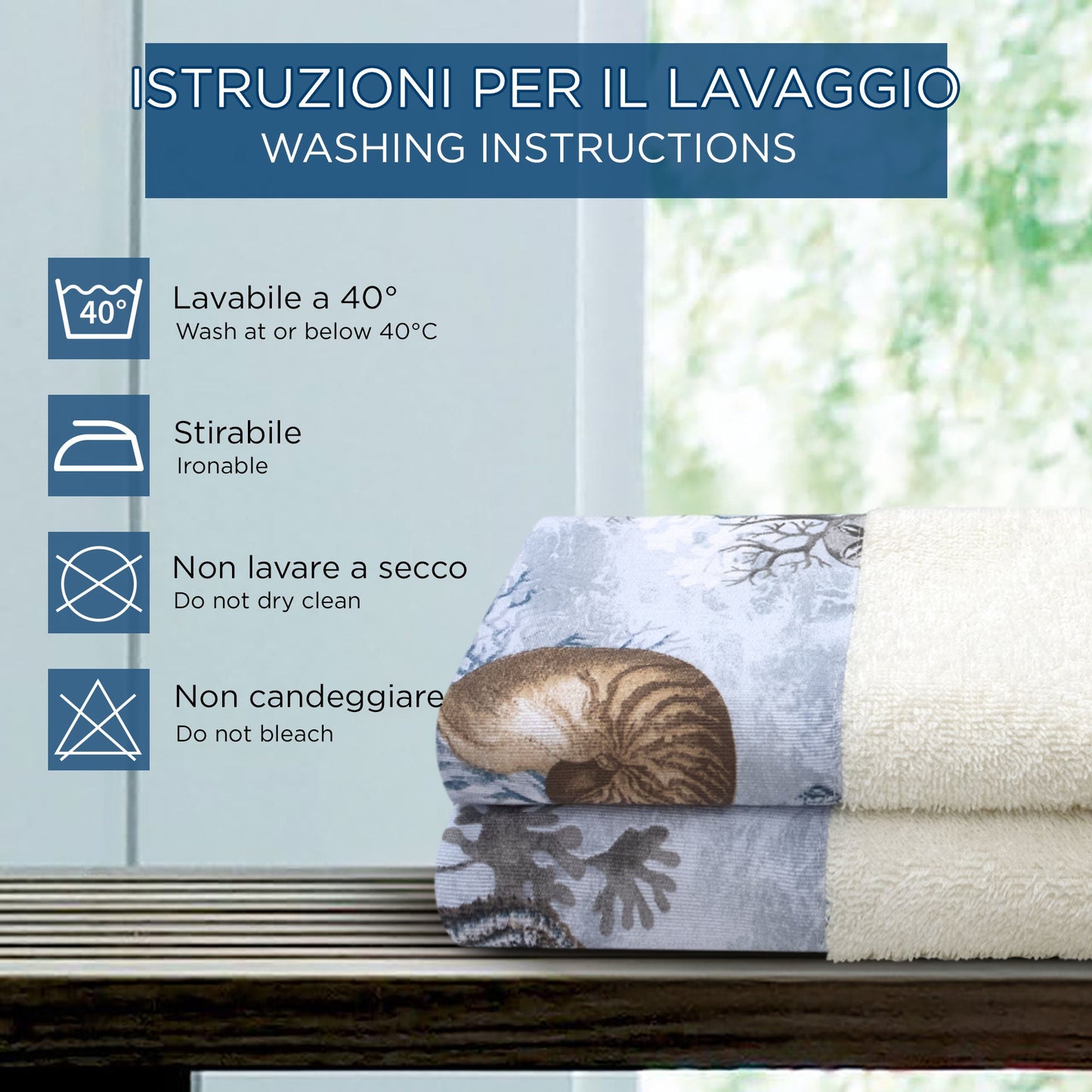 Asciugamani bagno stile marino Set 1+1 in spugna di cotone Viso e Ospite 6822