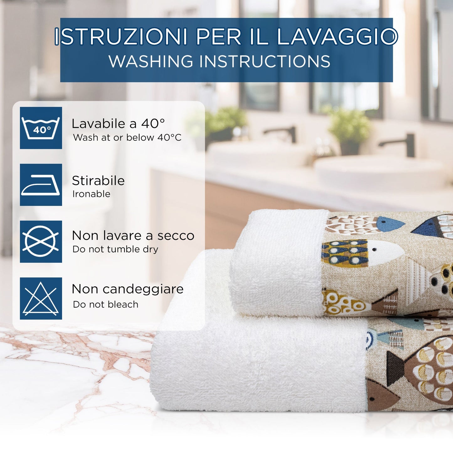 Asciugamani bagno stile marino Set 1+1 in spugna di cotone Viso e Ospite 6822