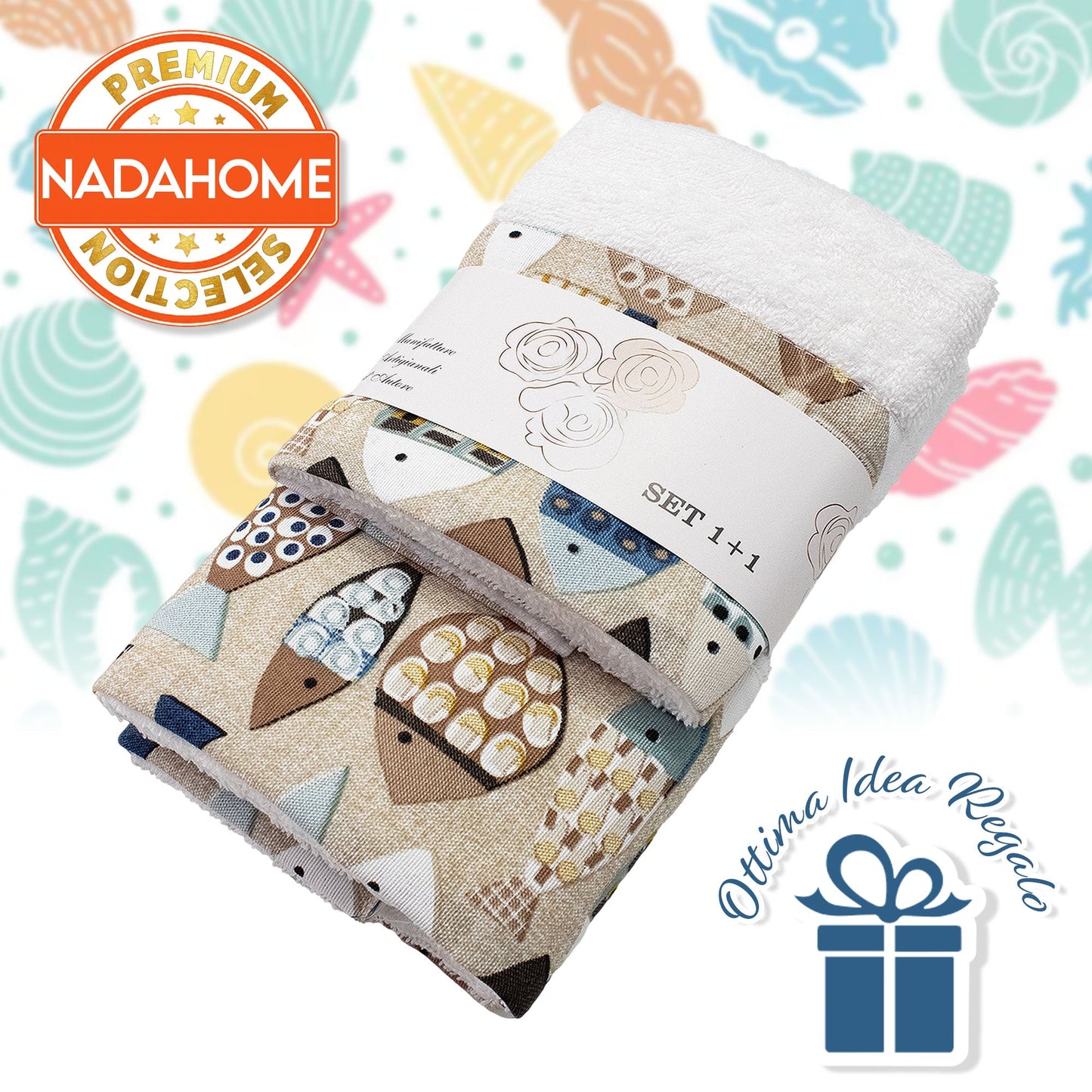 Asciugamani bagno stile marino Set 1+1 in spugna di cotone Viso e Ospite 6822