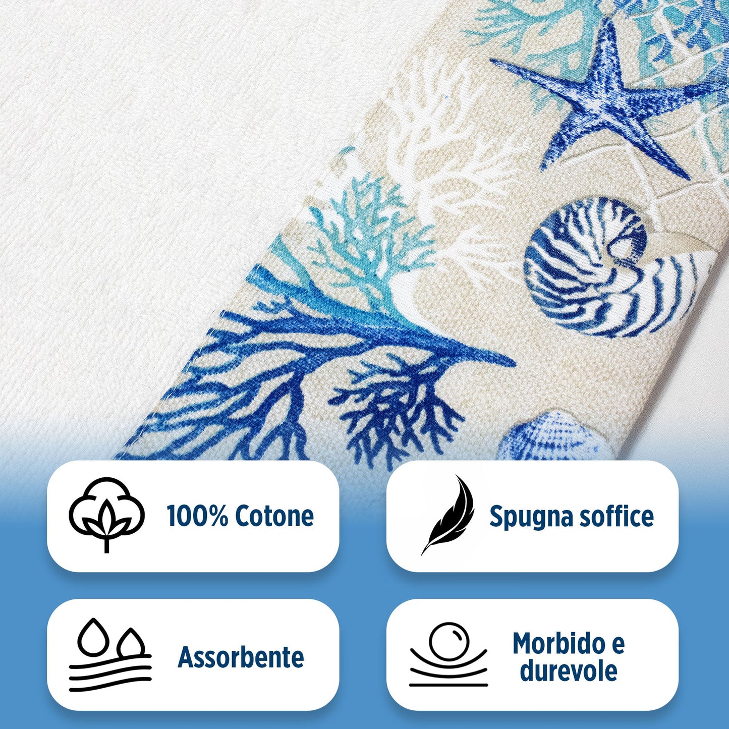 Asciugamani bagno stile marino Set 1+1 in spugna di cotone Viso e Ospite 6822