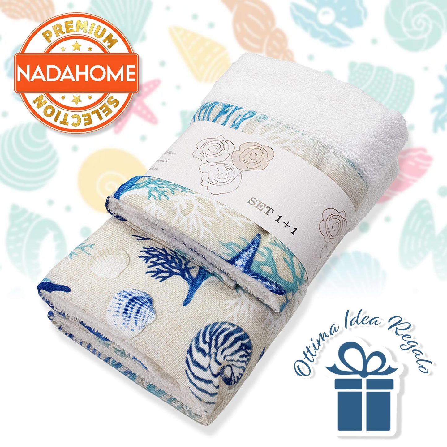 Asciugamani bagno stile marino Set 1+1 in spugna di cotone Viso e Ospite 6822